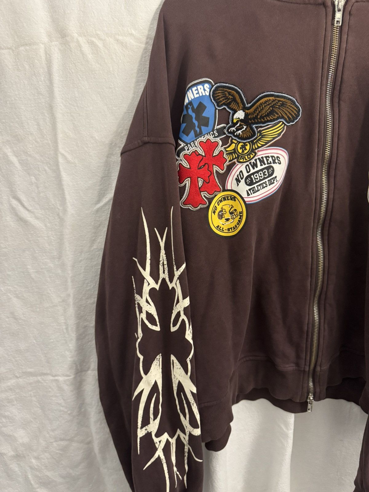 Other No Owners Patchwork Zip-Up Hoodie – Brown / Oversized Fit Size US L / EU 52-54 / 3 - 3 Thumbnail