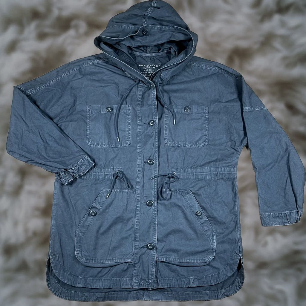 American Eagle Outfitters VINTAGE American Eagle Outfitters Hooded Front Button Coat Jacket Womens Sz S Small Gray Size S / US 4 / IT 40 - 1 Thumbnail