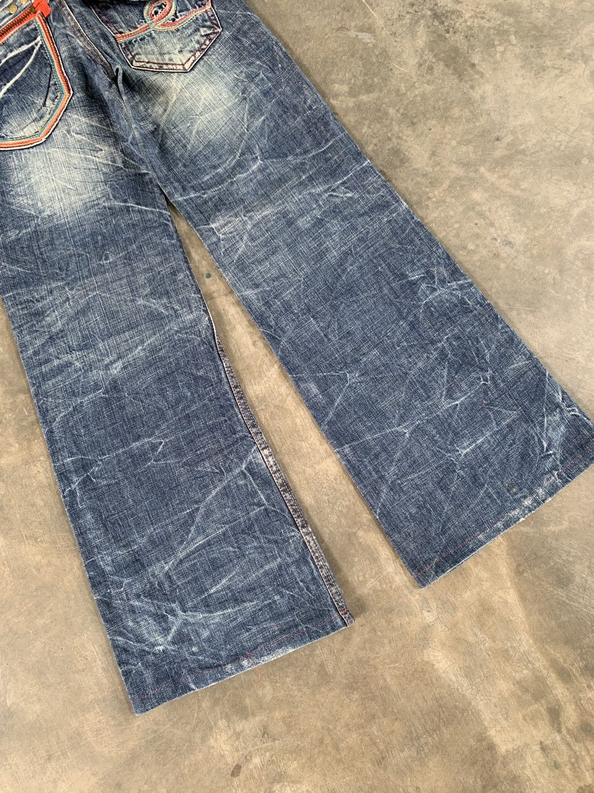 Japanese Brand Riobera whiskered fade earthquake flare jeans Size 29" - 5 Thumbnail