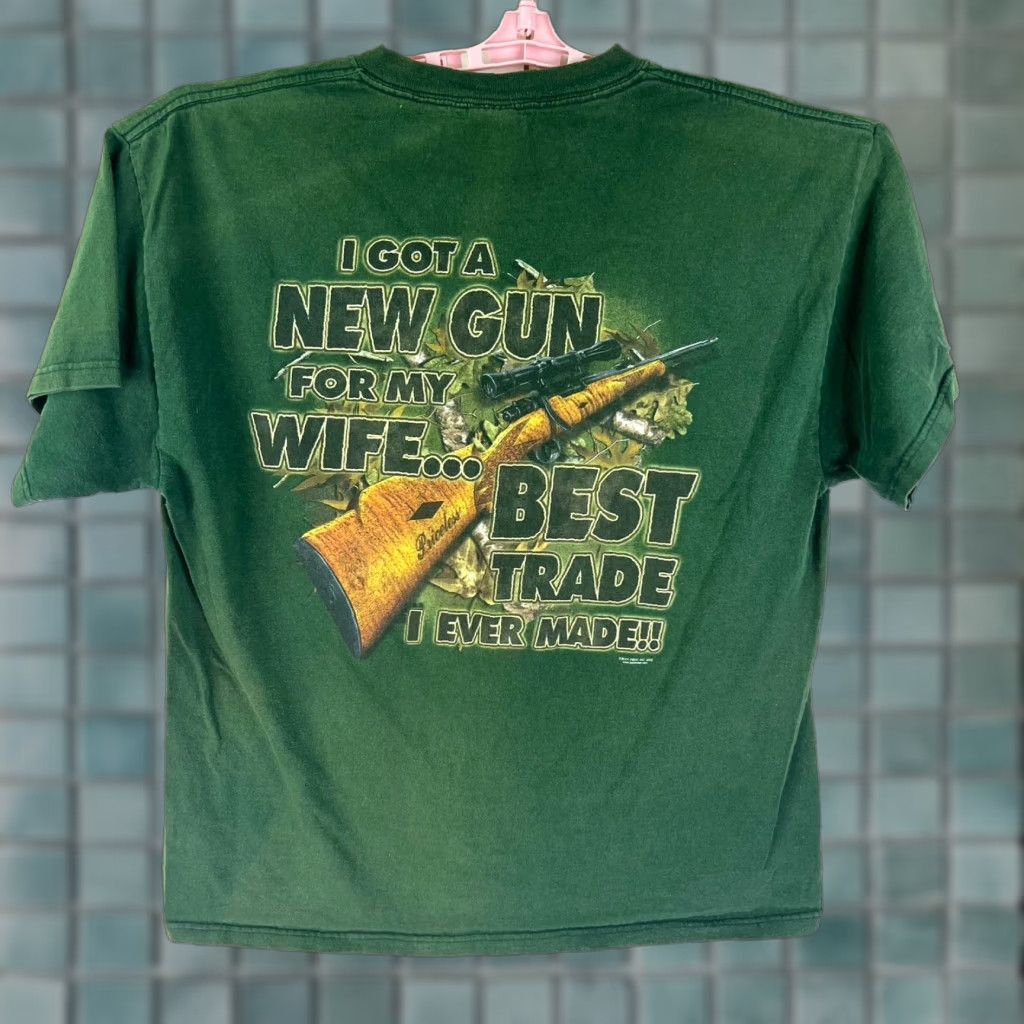 Vintage VINTAGE Buck Wear I Got A New Gun T Shirt Mens Size L Green 2 Sided Graphic Tee Size US L / EU 52-54 / 3 - 1 Thumbnail