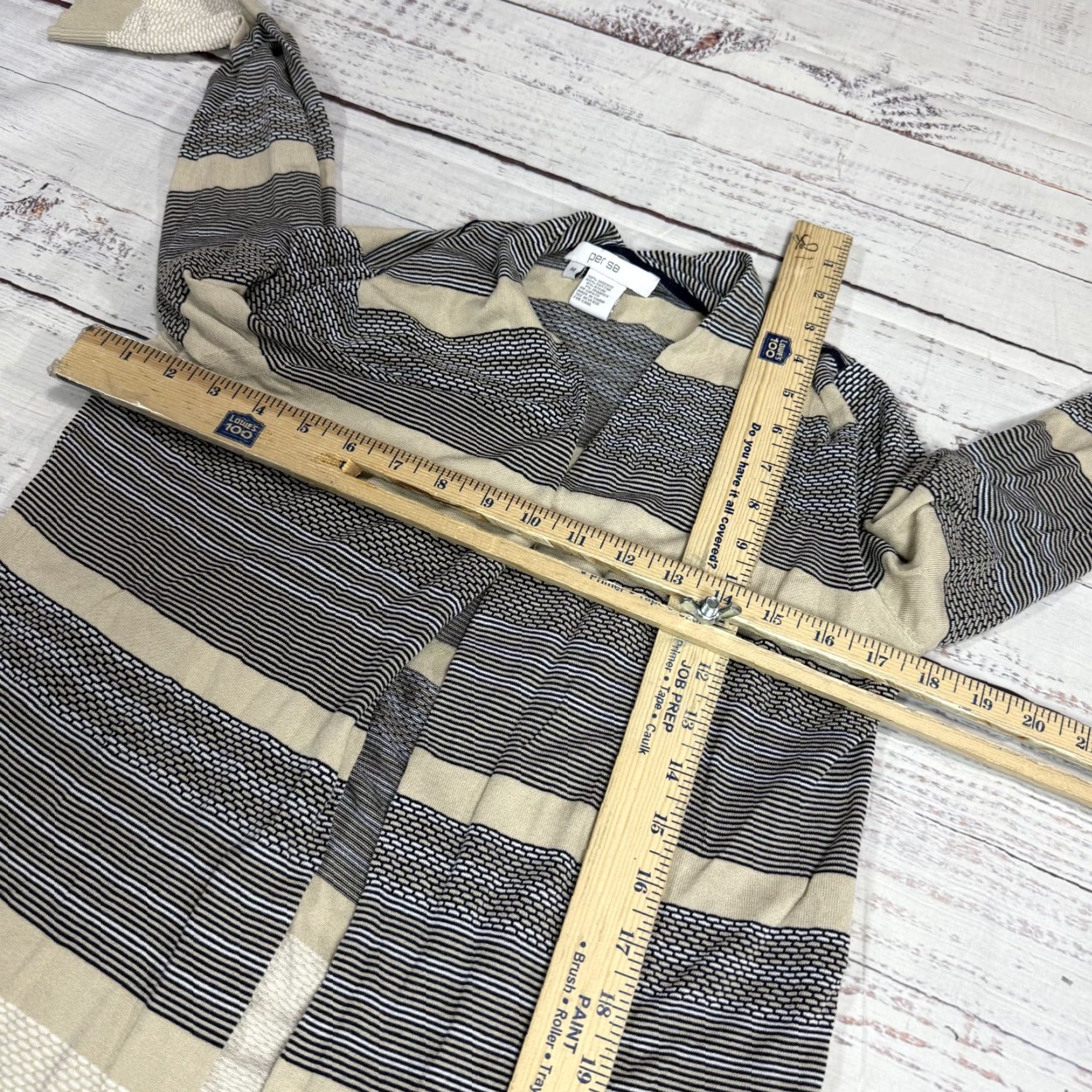 Vintage Per Se Beige Stripe Cardigan Sweater Open Front Knit Long Sleeve Sz M Womens Size M / US 6-8 / IT 42-44 - 2 Thumbnail