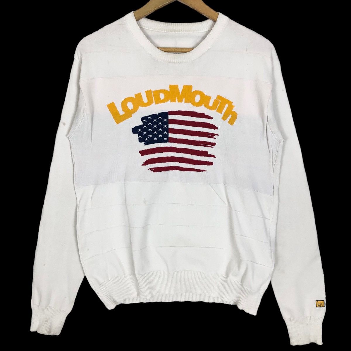 image of Vintage Loudmouth Crewneck Sweatshirt Pullover Knitted Big Logo in White, Men's (Size Small)