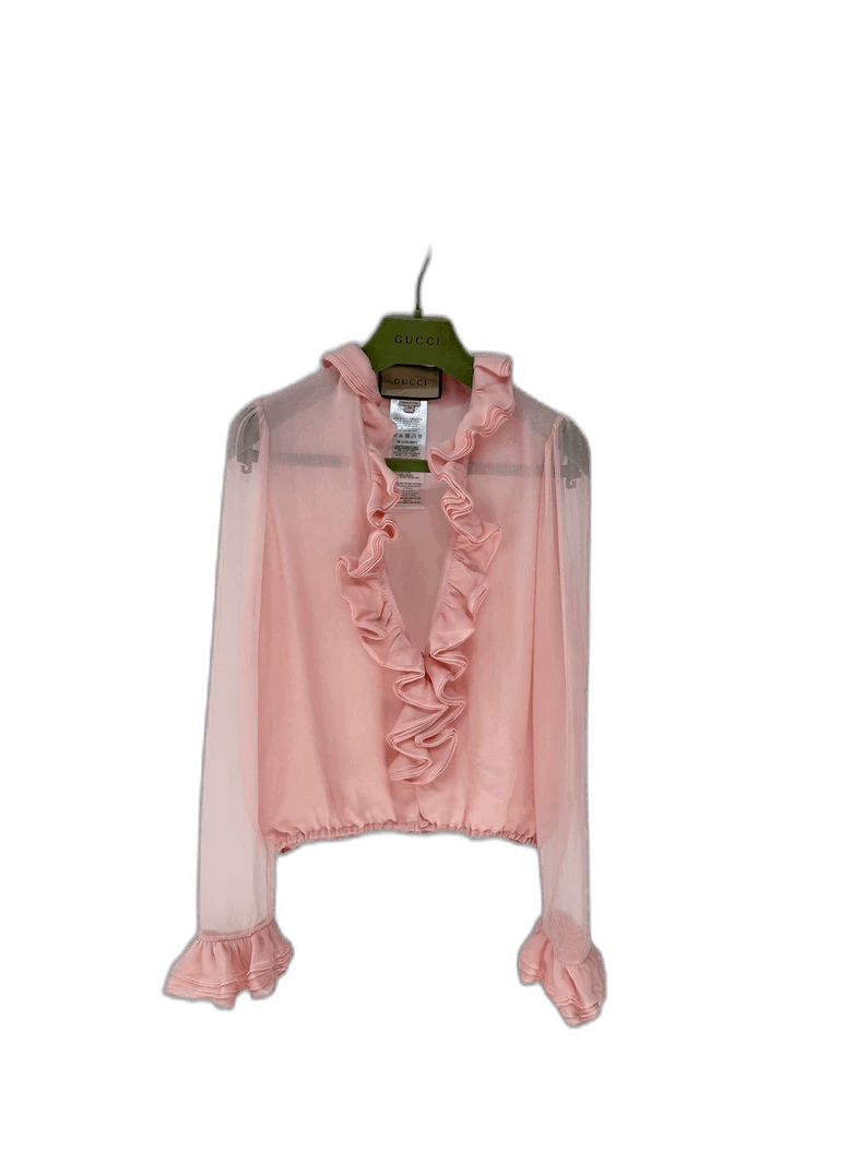 Gucci Gucci Pink Silk Ruffled Blouse-2506 Size S / US 4 / IT 40 - 1 Thumbnail
