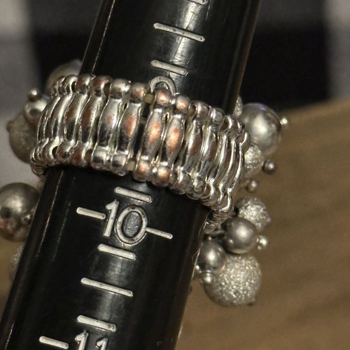 Other Silver tone cluster bead stretch ring Size ONE SIZE - 2 Thumbnail