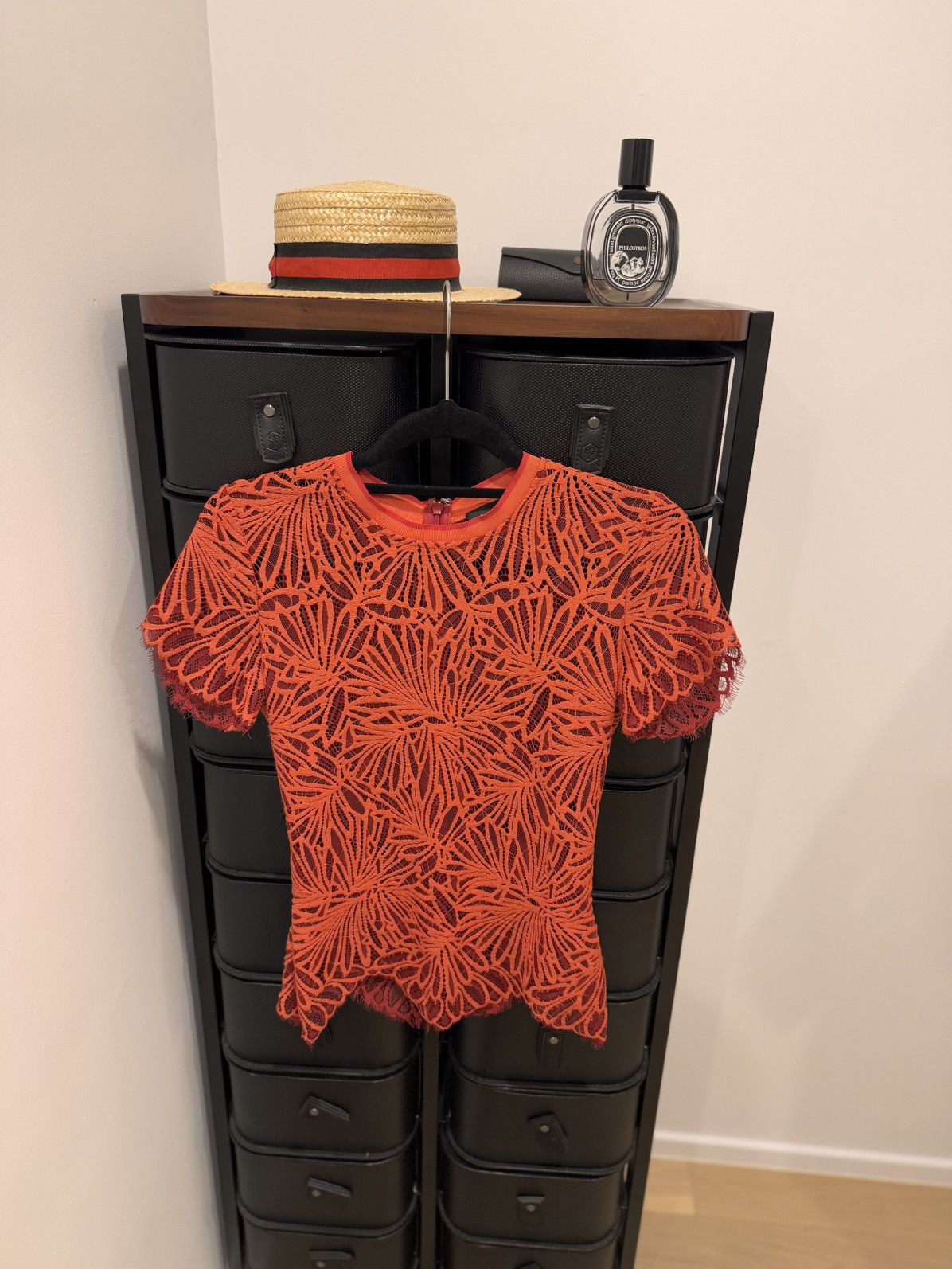 Proenza Schouler red lace blouse