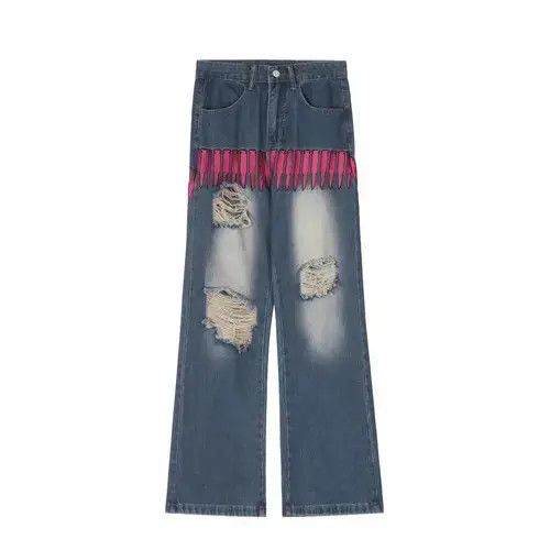 Jean Retro high street design embroidered ripped jeans Size US 30 / EU 46 - 6 Thumbnail