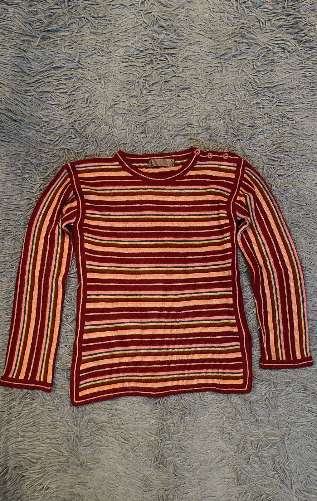 image of Archival Clothing x Vintage YVES Saint Laurent YSL 80's Archive Wool Striped Sweater in Burgandy, W