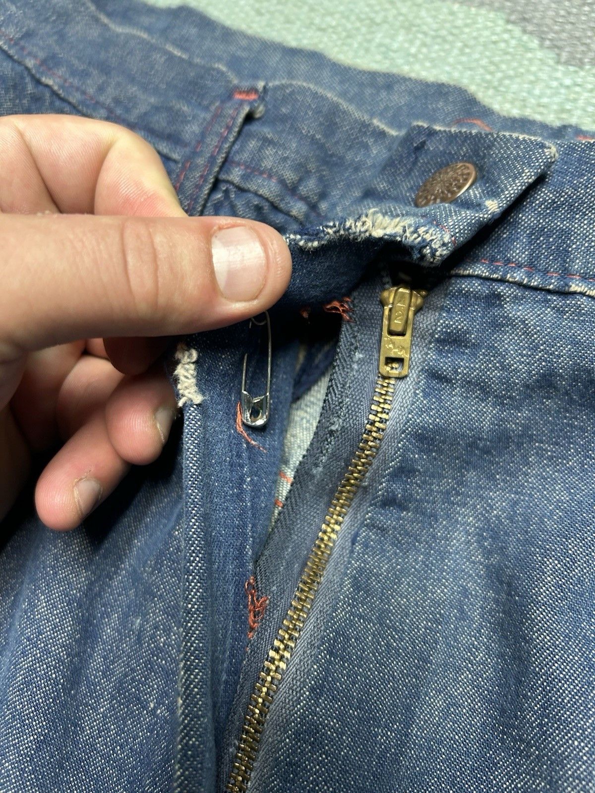 Vintage VTG 70s denim bell bottom jeans wide flare hippie dark 32x29 Size 32" / US 10 / IT 46 - 6 Thumbnail