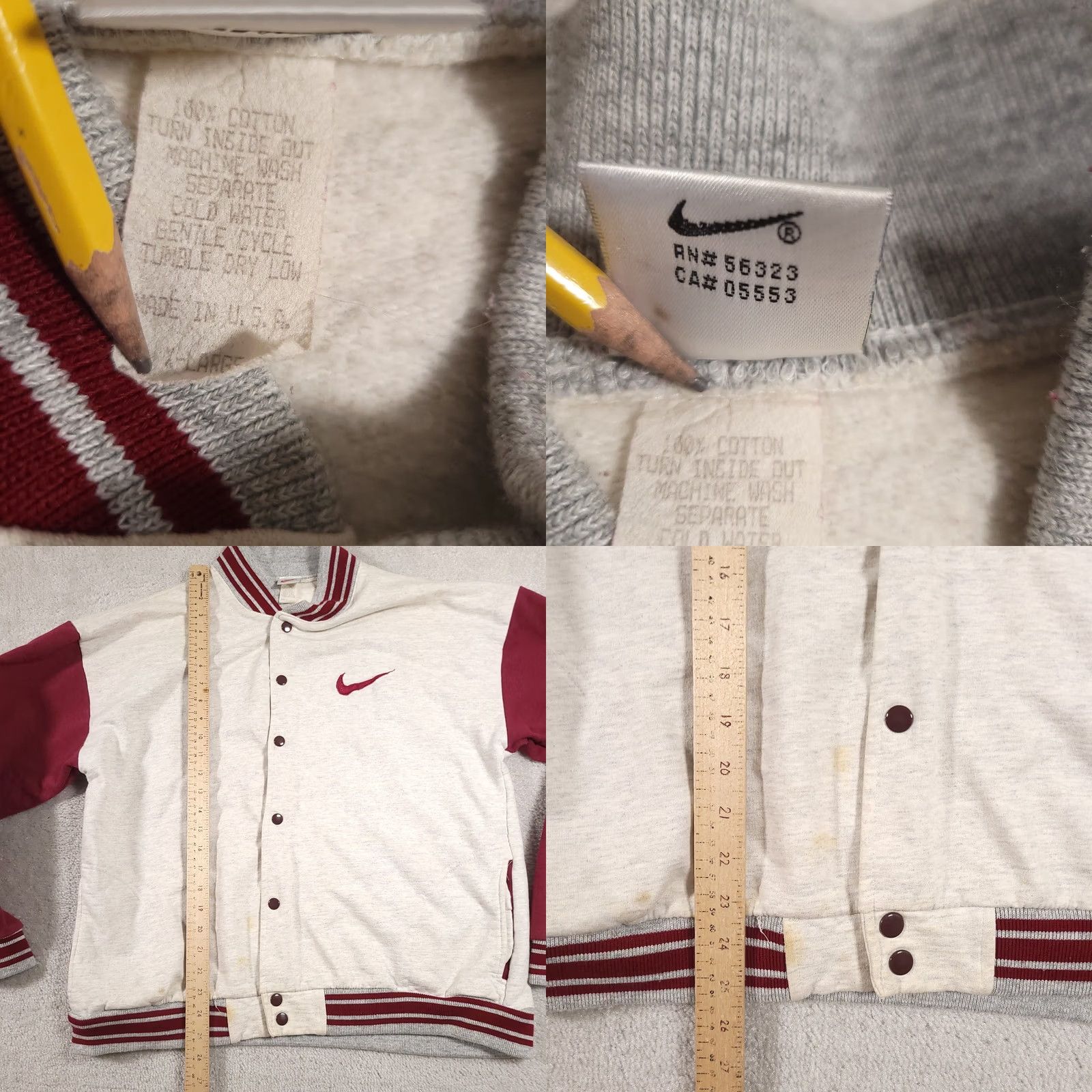 Nike VINTAGE Nike Jacket Mens Large Gray Maroon Swoosh Snap Button Varsity USA 90s Size US L / EU 52-54 / 3 - 9 Thumbnail