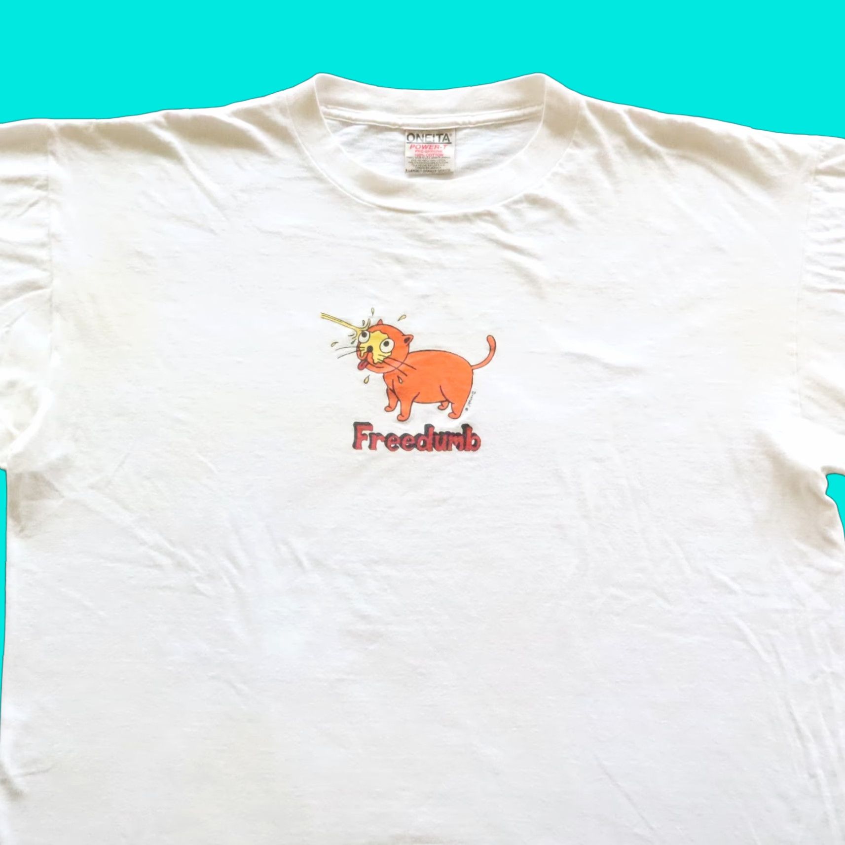 Vintage VINTAGE Freedumb Pisscat / Airlines Shirt XL White Mens T-Shirt 90s Dan Drehobl Skeate Size US XL / EU 56 / 4 - 1 Thumbnail