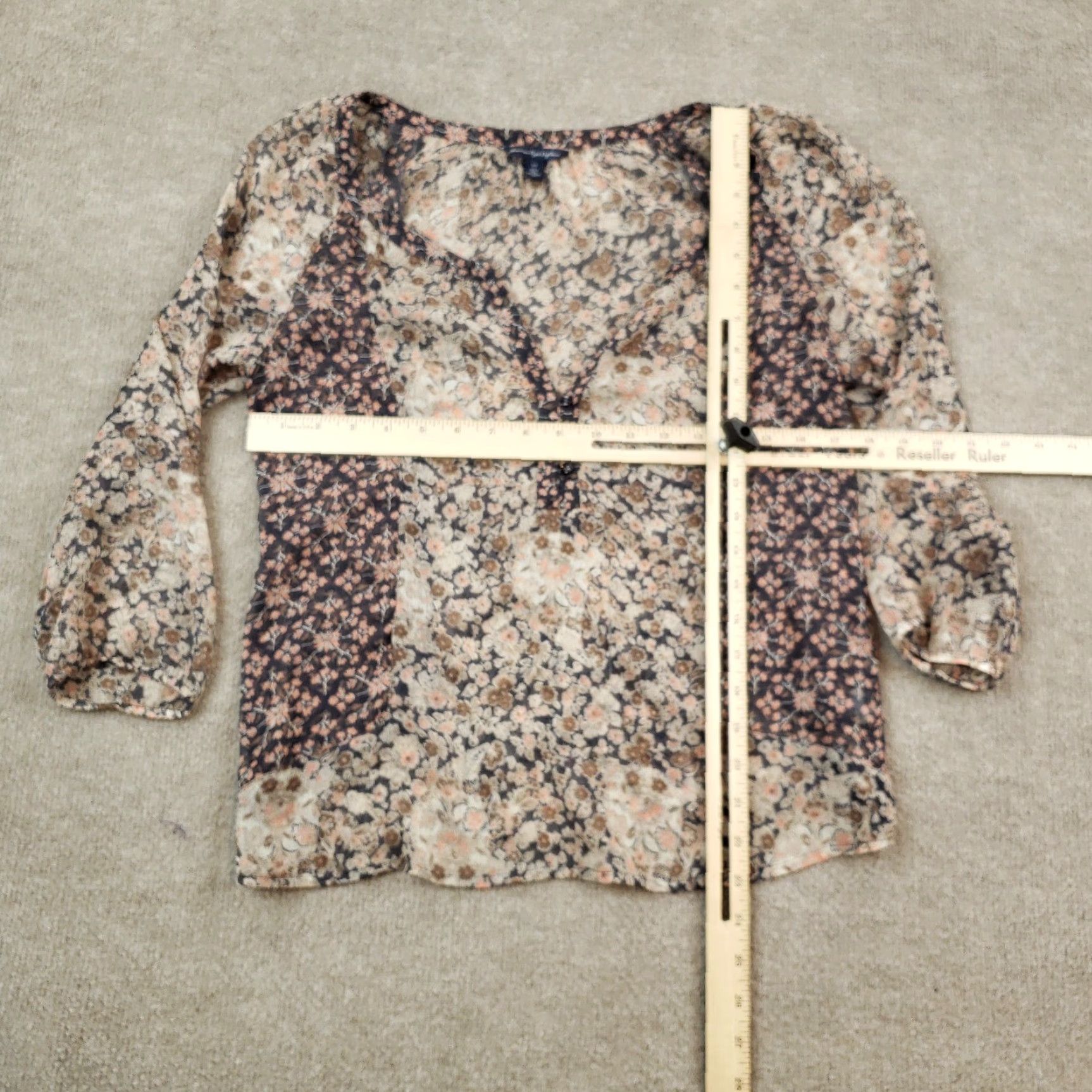 American Eagle Outfitters American Eagle Womens Small Blue Floral Blouse Top Loose V-Neck Bohemian Style Polyester Size S / US 4 / IT 40 - 2 Thumbnail