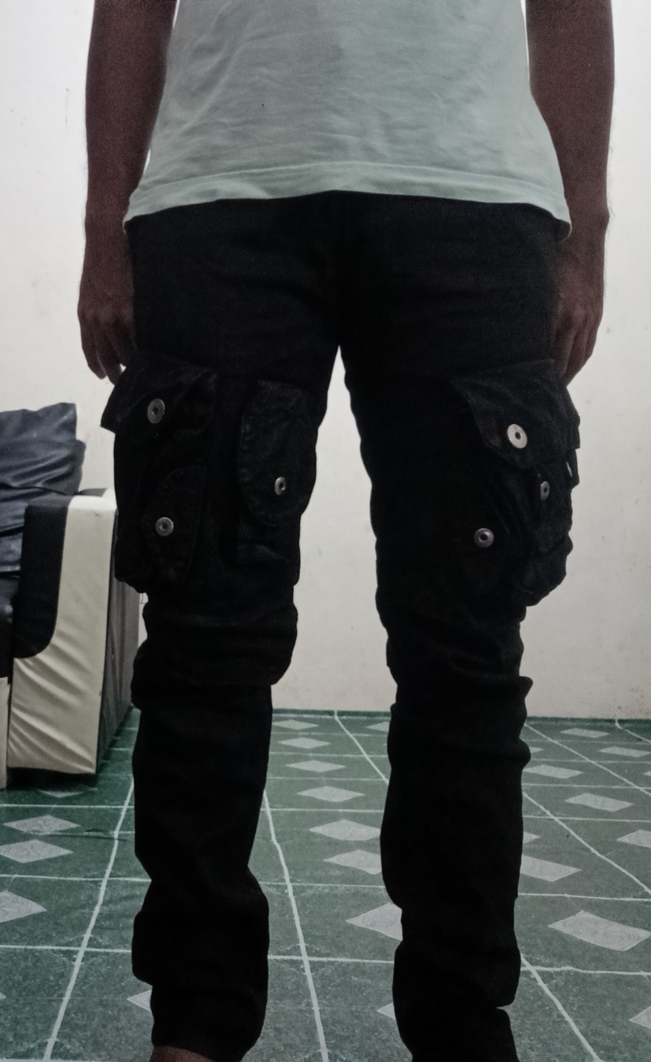If Six Was Nine Glamour Wax Denim Punk Rock Style Skinny Cargo Pants Size US 30 / EU 46 - 16 Thumbnail