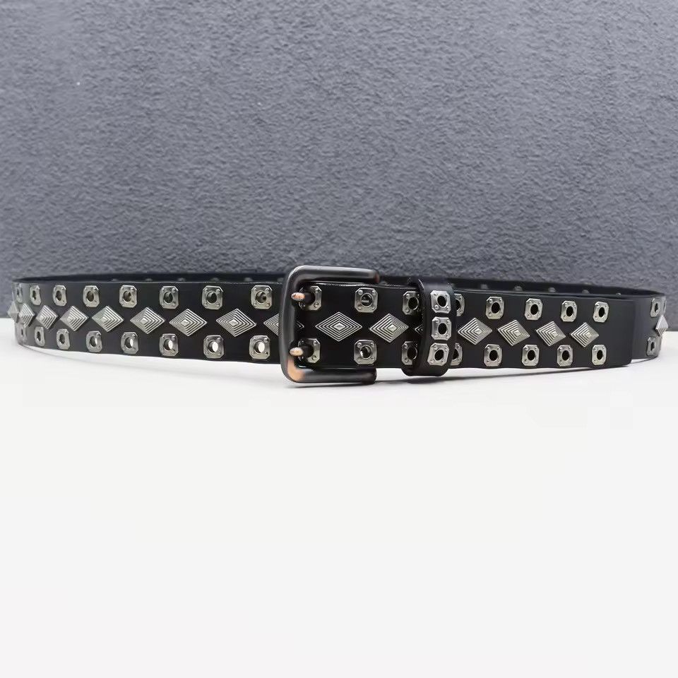 Japanese Brand Retro Heavy Metal Rivets Pu Leather Belt 115 cm Size ONE SIZE - 5 Thumbnail