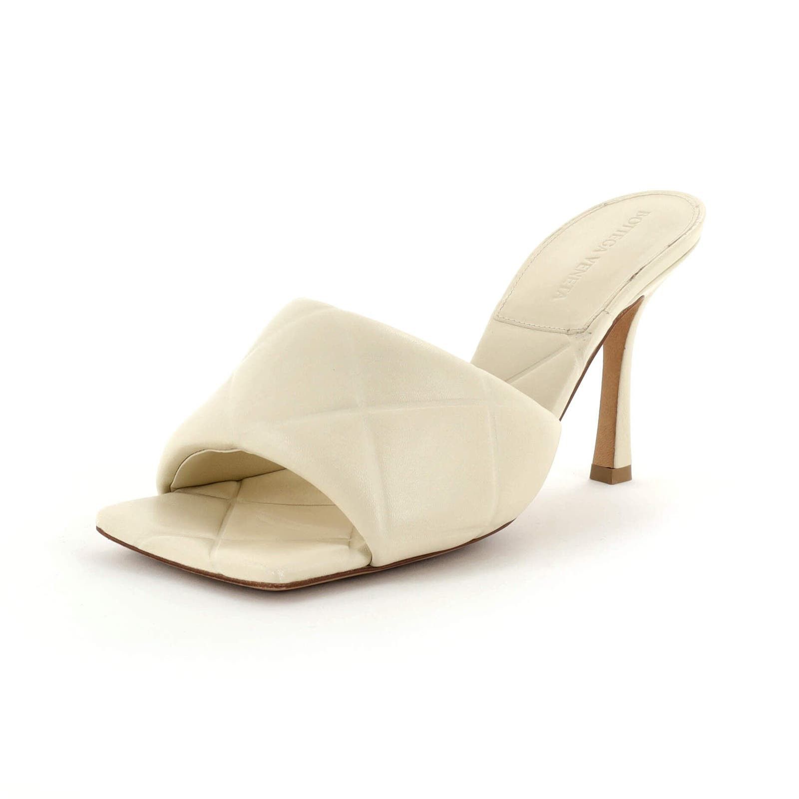 image of Bottega Veneta Women's Lido Heel Shoesed Sandals Quilted Embossed Leather None in Neutral (Size 9)