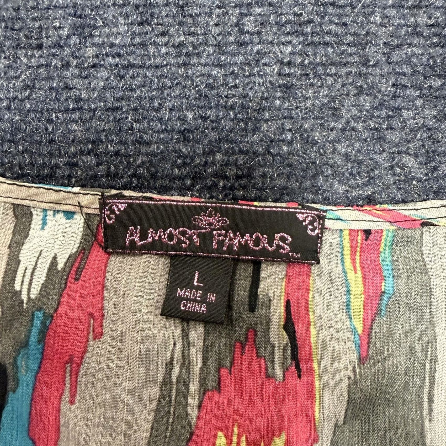 Almost Famous Y2K Almost Famous Blouse Womens L Multicolor Ikat Dolman Lace Hem Sheer Top Size L / US 10 / IT 46 - 2 Thumbnail