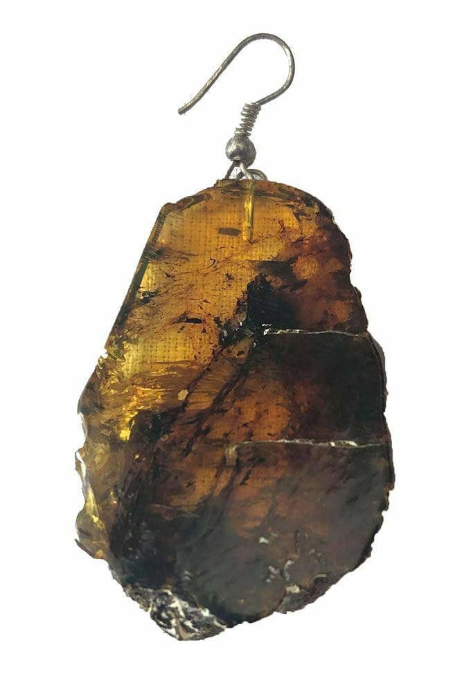 Designer Rustic Artisan Sterling Silver Mexican Amber Earrings Size ONE SIZE - 2 Thumbnail