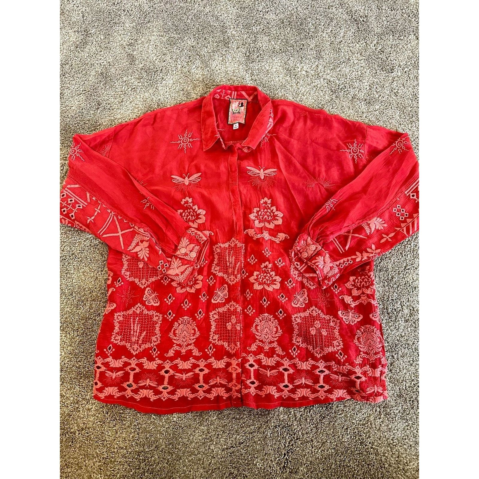 Johnny Was Johnny Was Red Slim Audrey Embroidered Shirt Size M Size M / US 6-8 / IT 42-44 - 1 Thumbnail