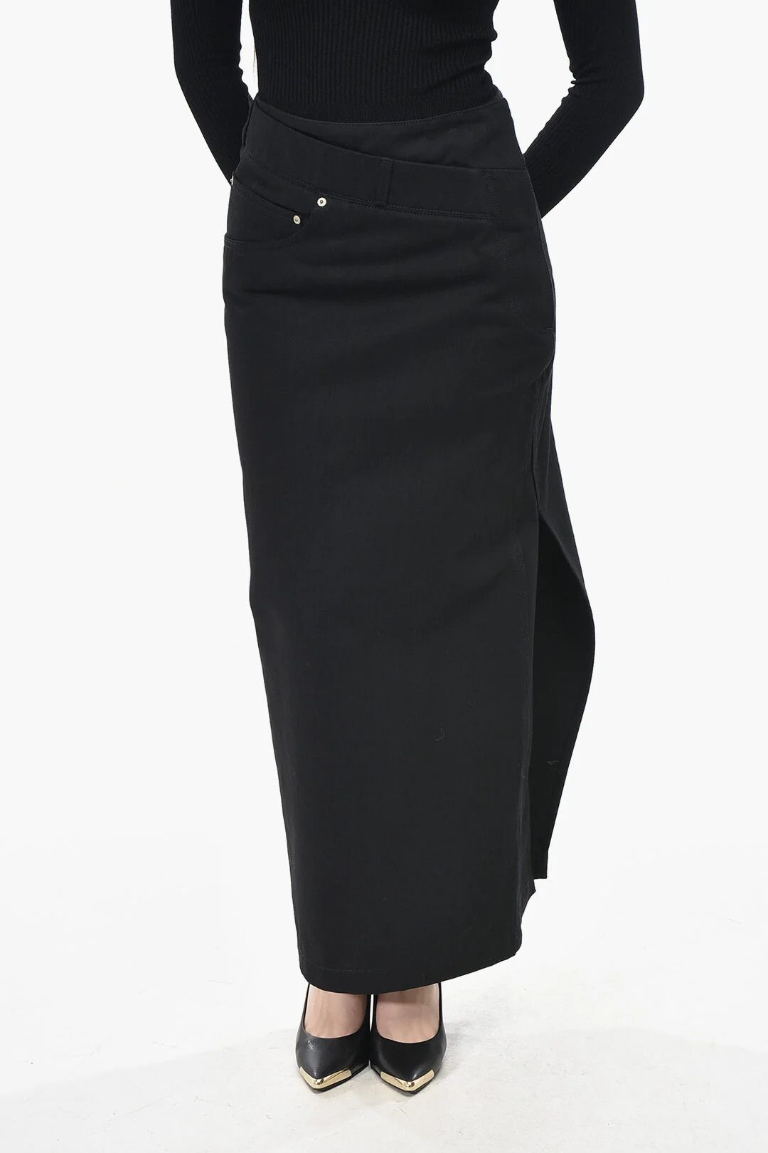 Loewe og1mm0426 Cotton Unstructured Pencil Skirt in Black Size 30" / US 8 / IT 44 - 1 Thumbnail