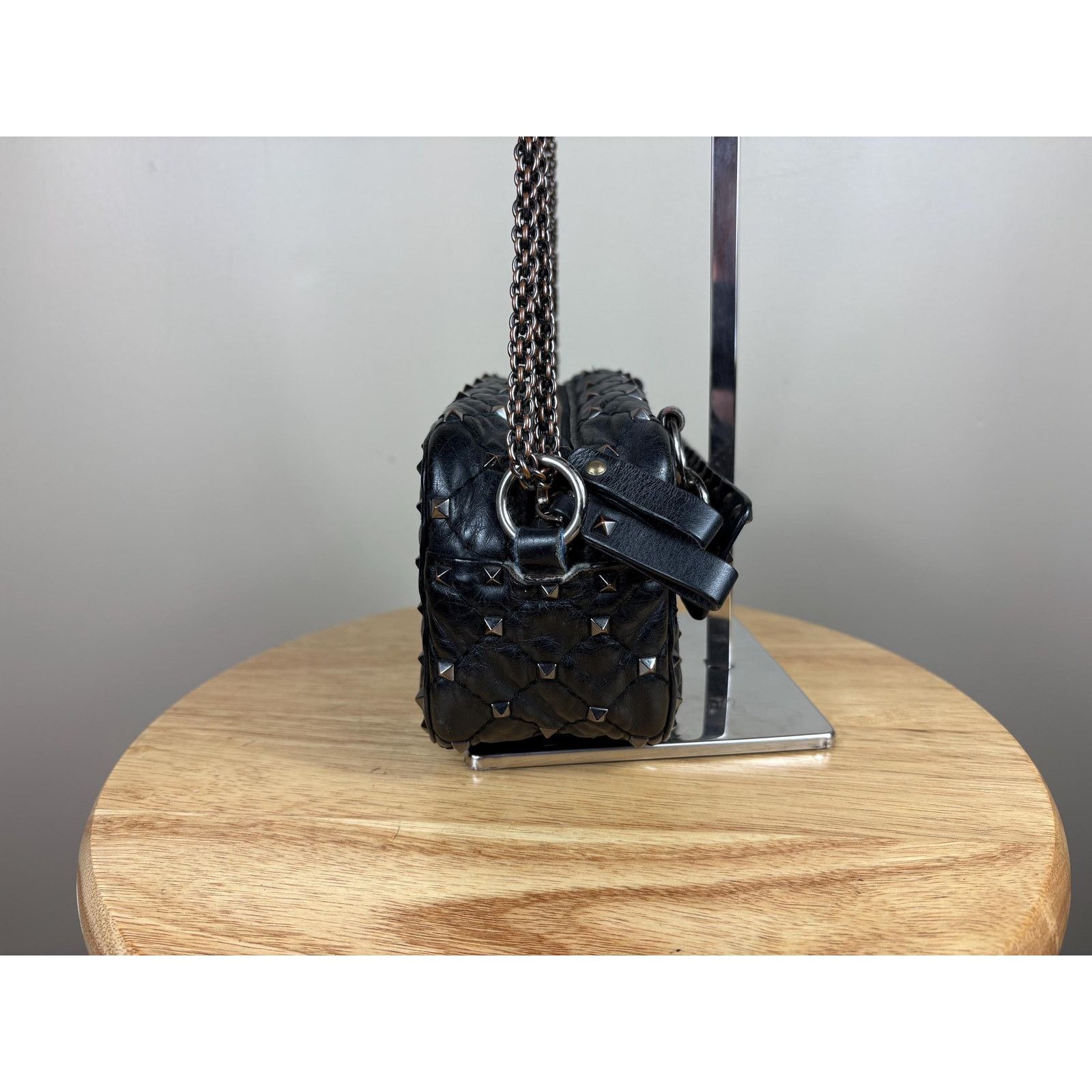 Valentino Authentic Valentino Garavani Black Leather Spike Crossbody Size ONE SIZE - 3 Thumbnail
