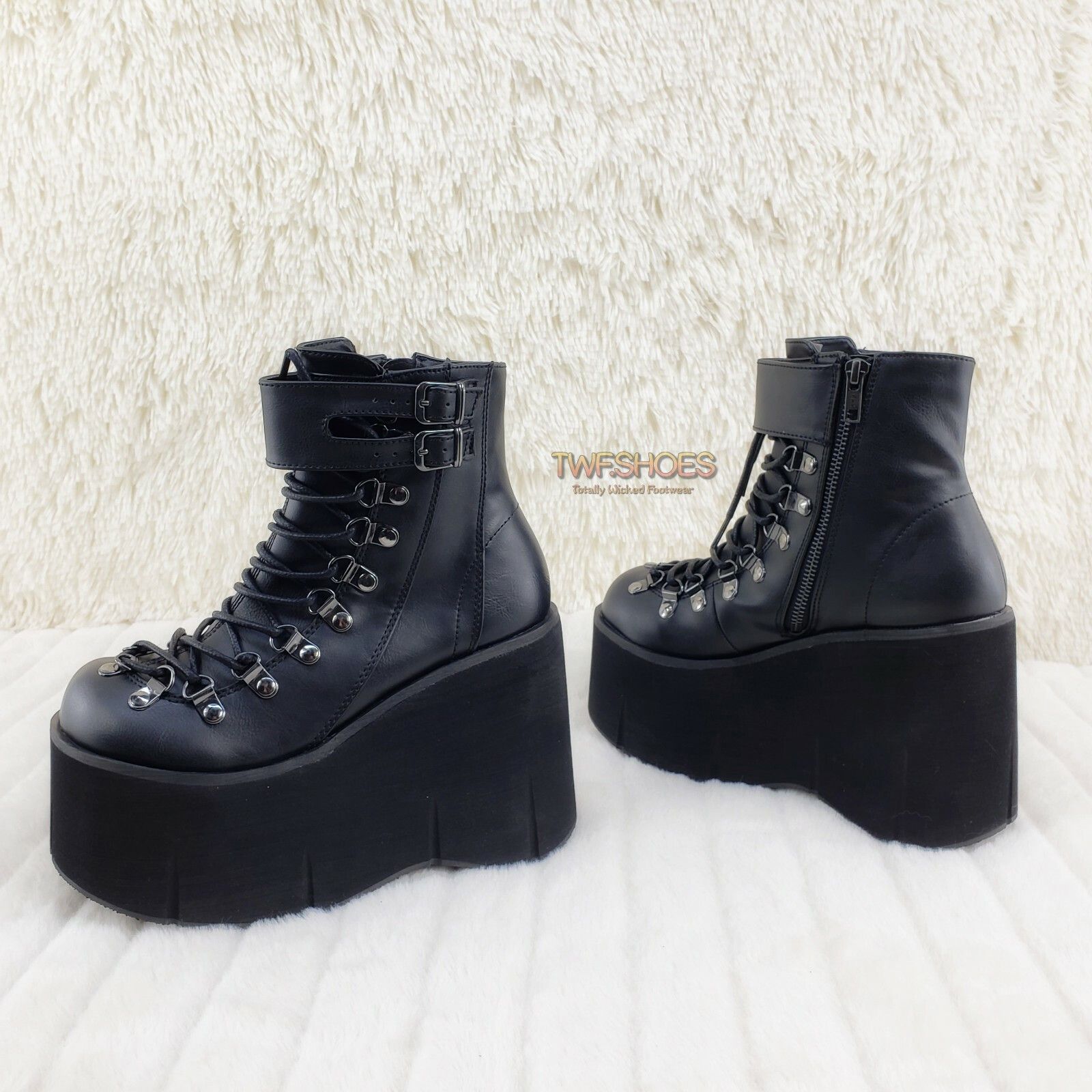 Demonia Cult DEMONIA Kera 21 Black Ankle Boot 4.5" Platform Cuff Straps G Size US 11 / IT 41 - 5 Thumbnail