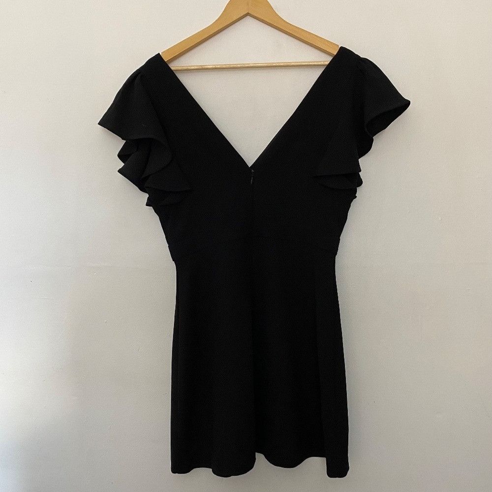 BCBGeneration BCBGeneration Black V-Neck Mini Ruffle Sleeve Little Black D Size L / US 10 / IT 46 - 4 Thumbnail