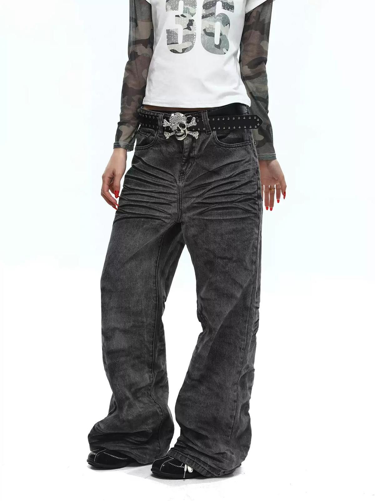 Jean Texture Washed Whiskered Micro-Flare Jeans - Stacked Denim Size US 30 / EU 46 - 4 Thumbnail