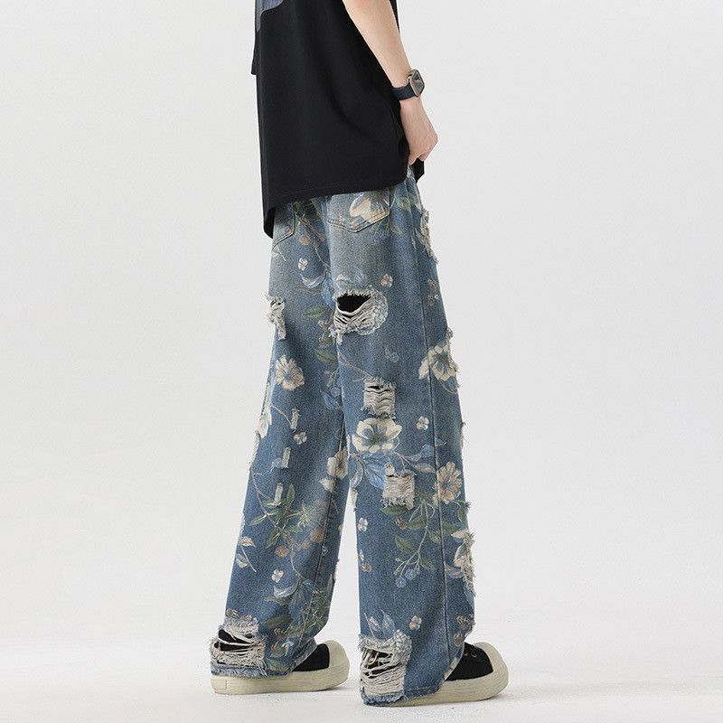Japanese Brand Retro loose wide leg printed ripped jeans Size US 30 / EU 46 - 5 Thumbnail