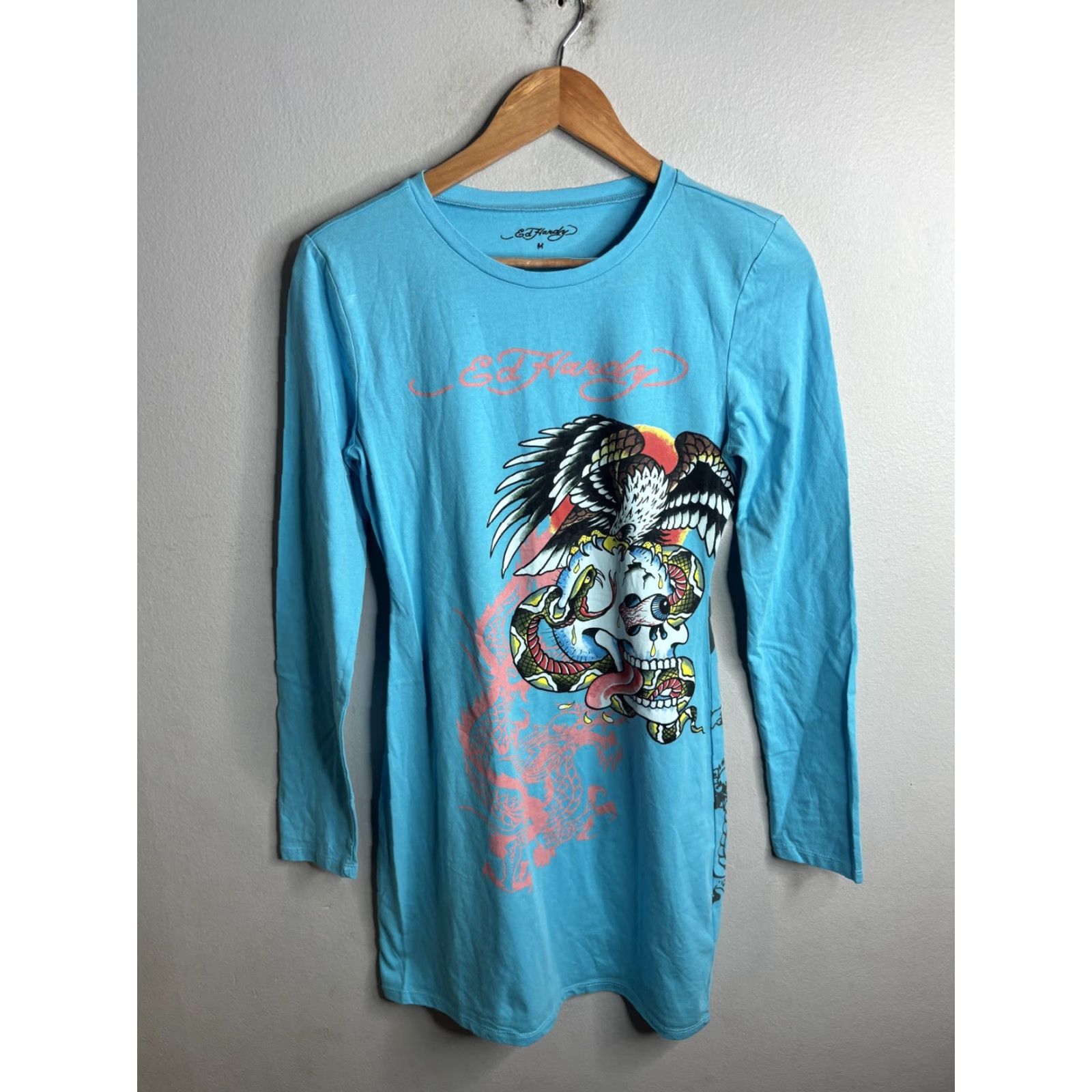 Ed Hardy Ed Hardy T-Shirt Dress Womens M Blue Long Sleeve Tattoo Skull Dragon Dress Size M / US 6-8 / IT 42-44 - 2 Thumbnail