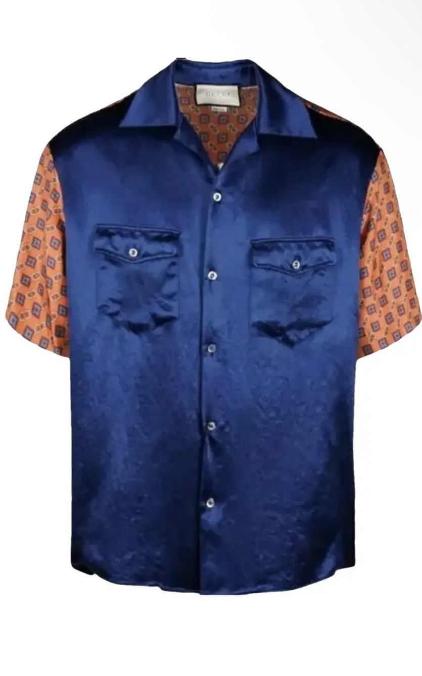 Gucci Gucci Men Silk & Acetate Navy Orange Shirt size IT 50 Size US M / EU 48-50 / 2 - 1 Thumbnail