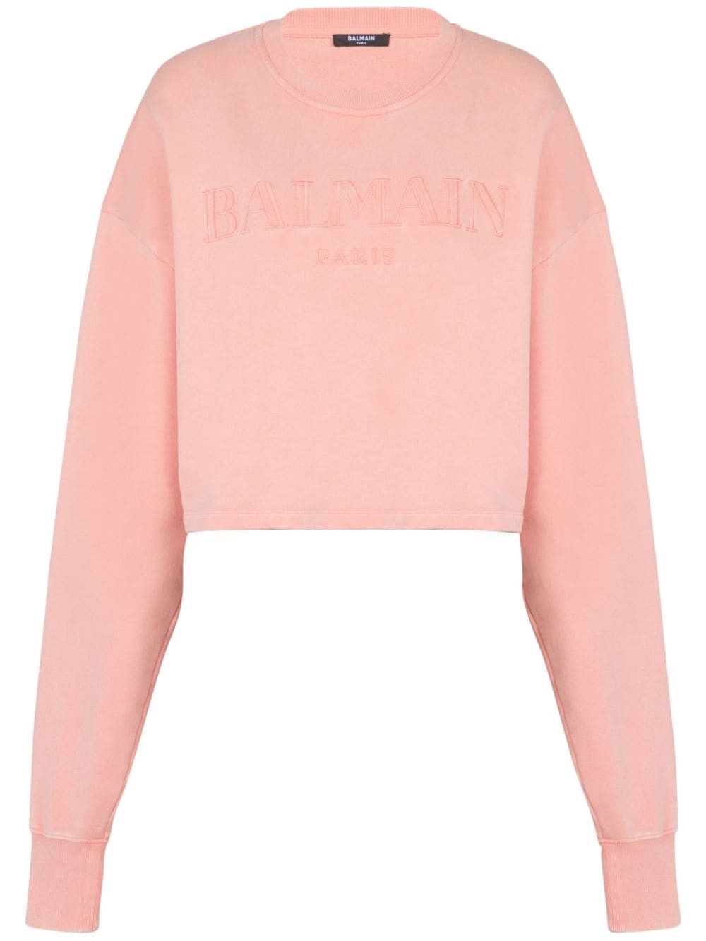 Balmain o1s1wg110725 Cropped Sweatshirt in Pink Size L / US 10 / IT 46 - 1 Thumbnail