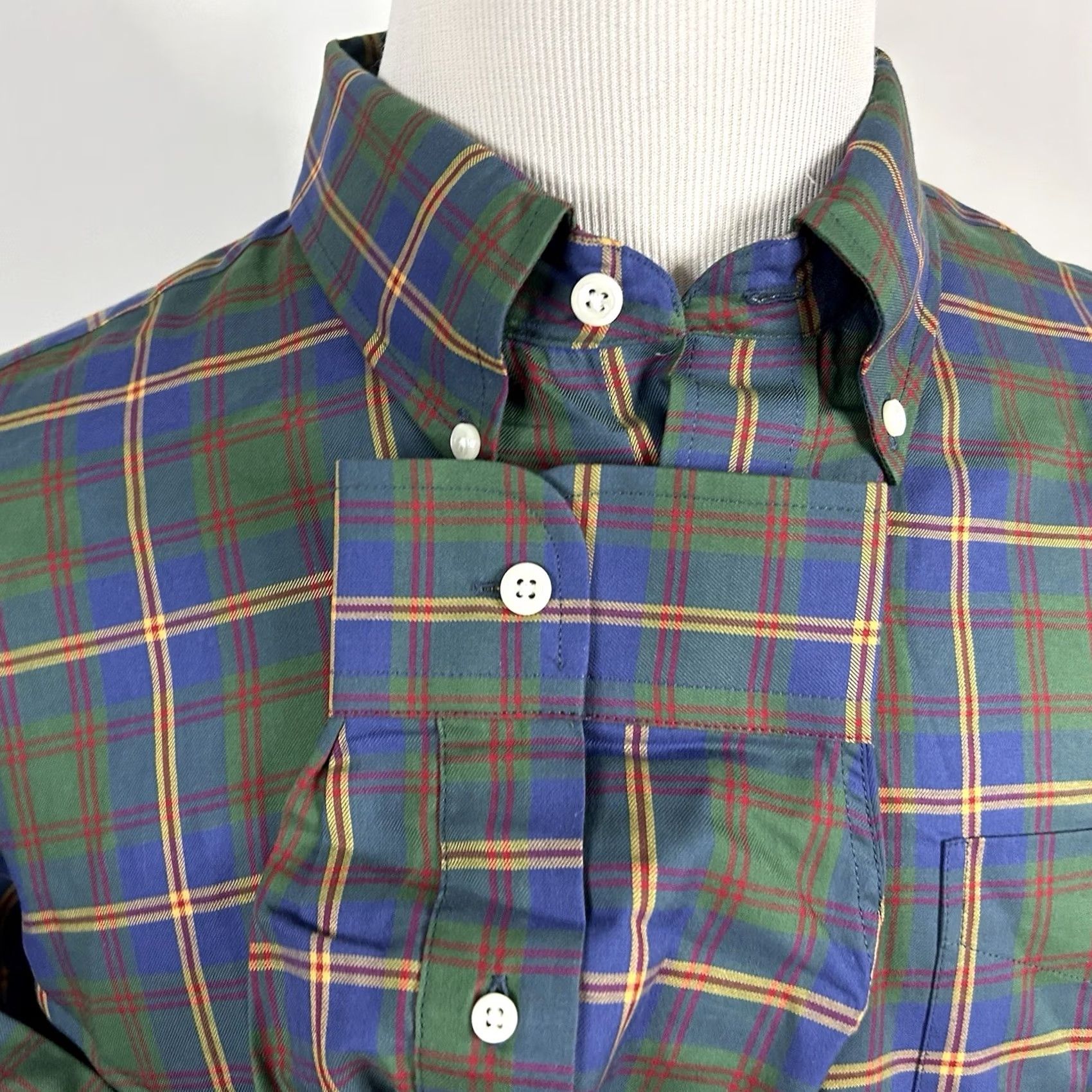 Vintage LL Bean XL US Marin Corps Plaid Shirt Blue Green Cotton Button-Down Size US XL / EU 56 / 4 - 4 Thumbnail