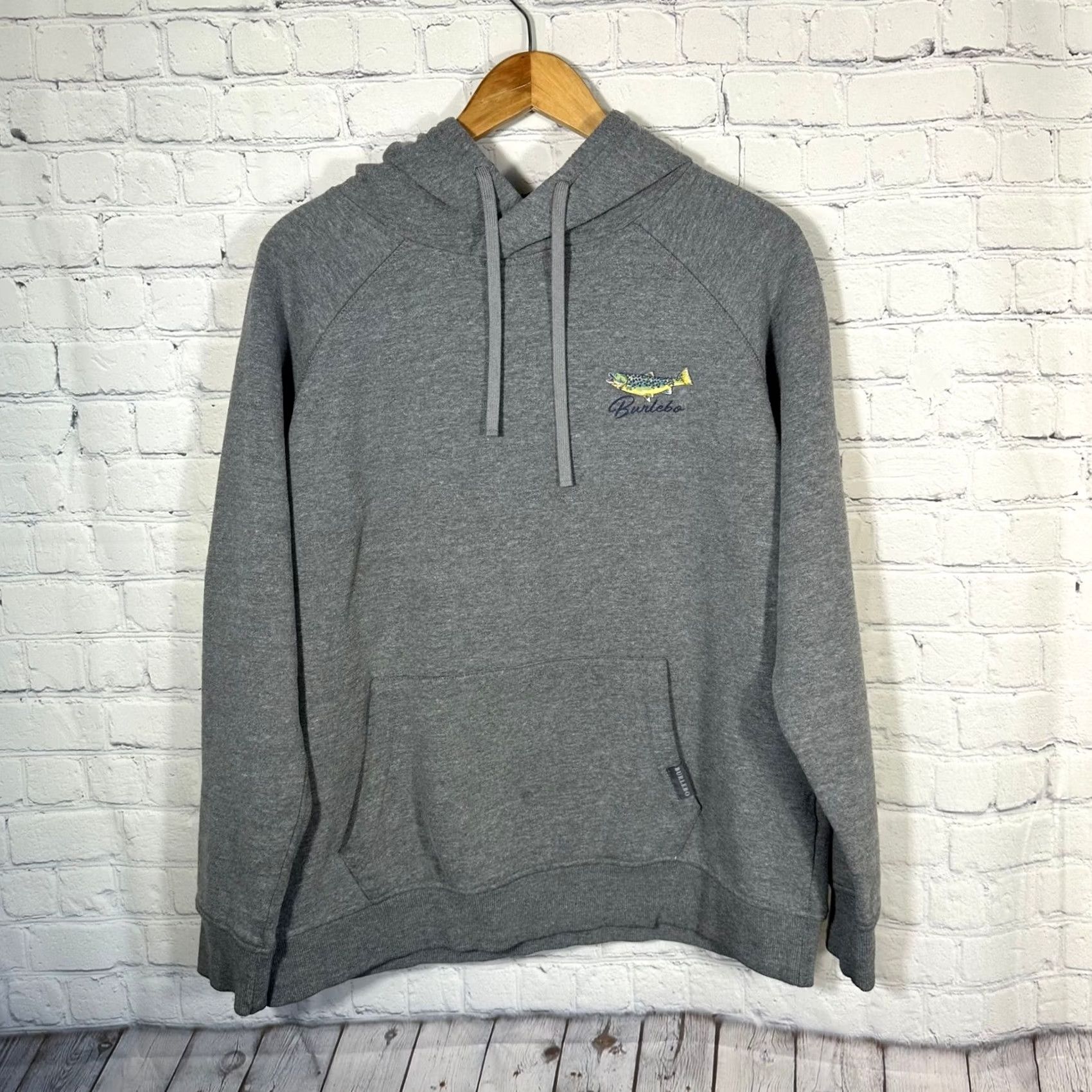 Vintage Burlebo Mens Gray American Flag Trout Fishing Hoodie Sweatshirt Raglan Large L Size US L / EU 52-54 / 3 - 5 Thumbnail