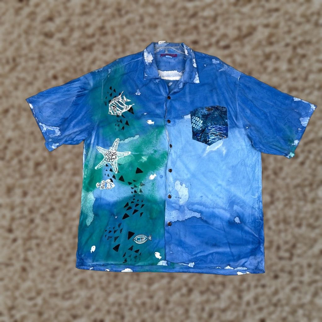 Vintage VINTAGE Crazy Fish Shirt Men 2XL XXL Blue Ocean Hawaiian Button Cotton Made USA Size US XXL / EU 58 / 5 - 1 Thumbnail