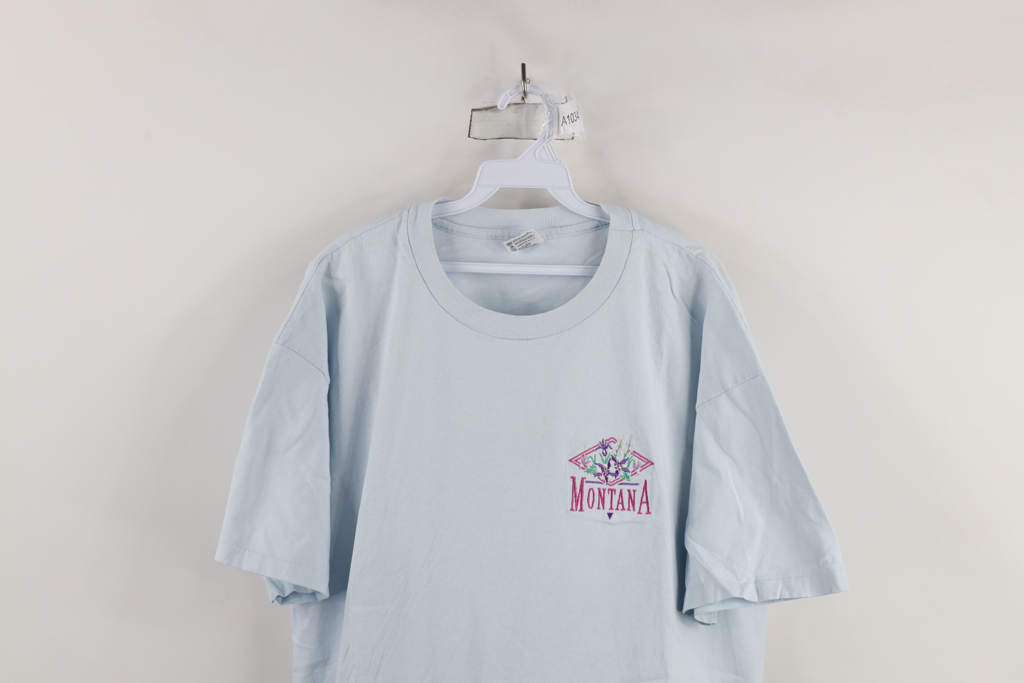 Vintage Vintage 90s Streetwear Montana Flowers T-Shirt Blue USA Size XXL / US 16-18 / IT 52-54 - 2 Thumbnail