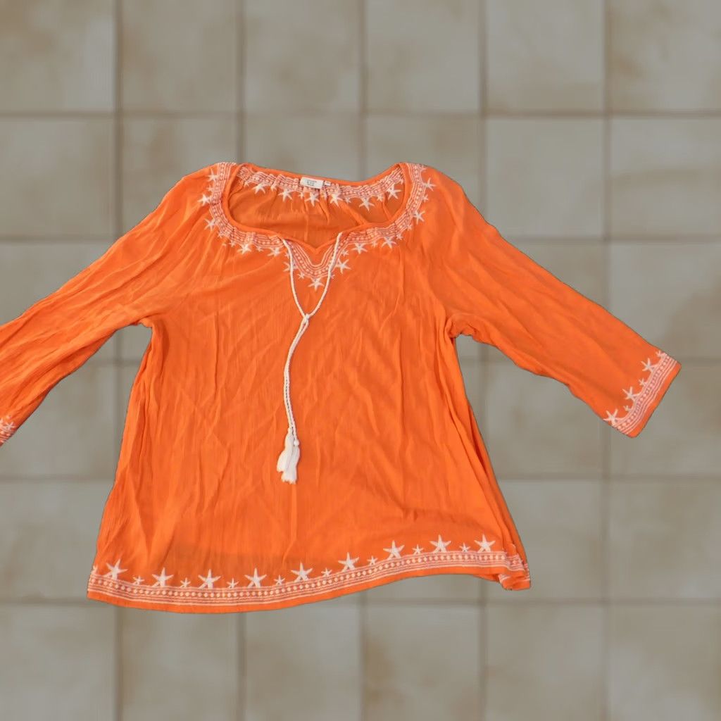Vintage Crown & Ivy Blouse Shirt Women L Orange Solid Collared Pullover Cotton Rayon Long Sleeve Basic Casual Stretch Classic Size L / US 10 / IT 46 - 1 Thumbnail