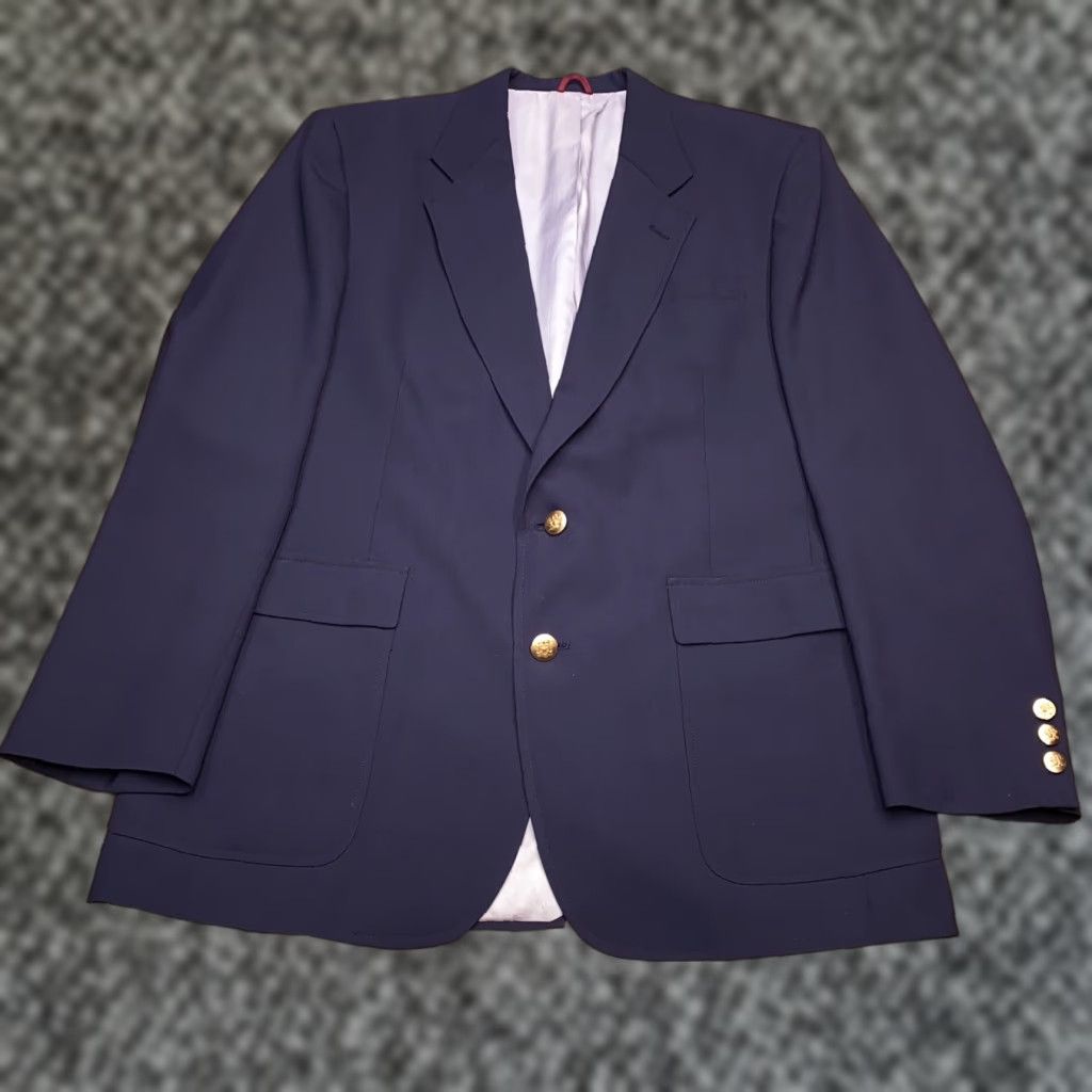 Hart Schaffner Marx Vintage Hart Schaffner Marx Sport Coat 42 Long Navy Gold Buttons Blazer Big? Size 42R - 1 Thumbnail