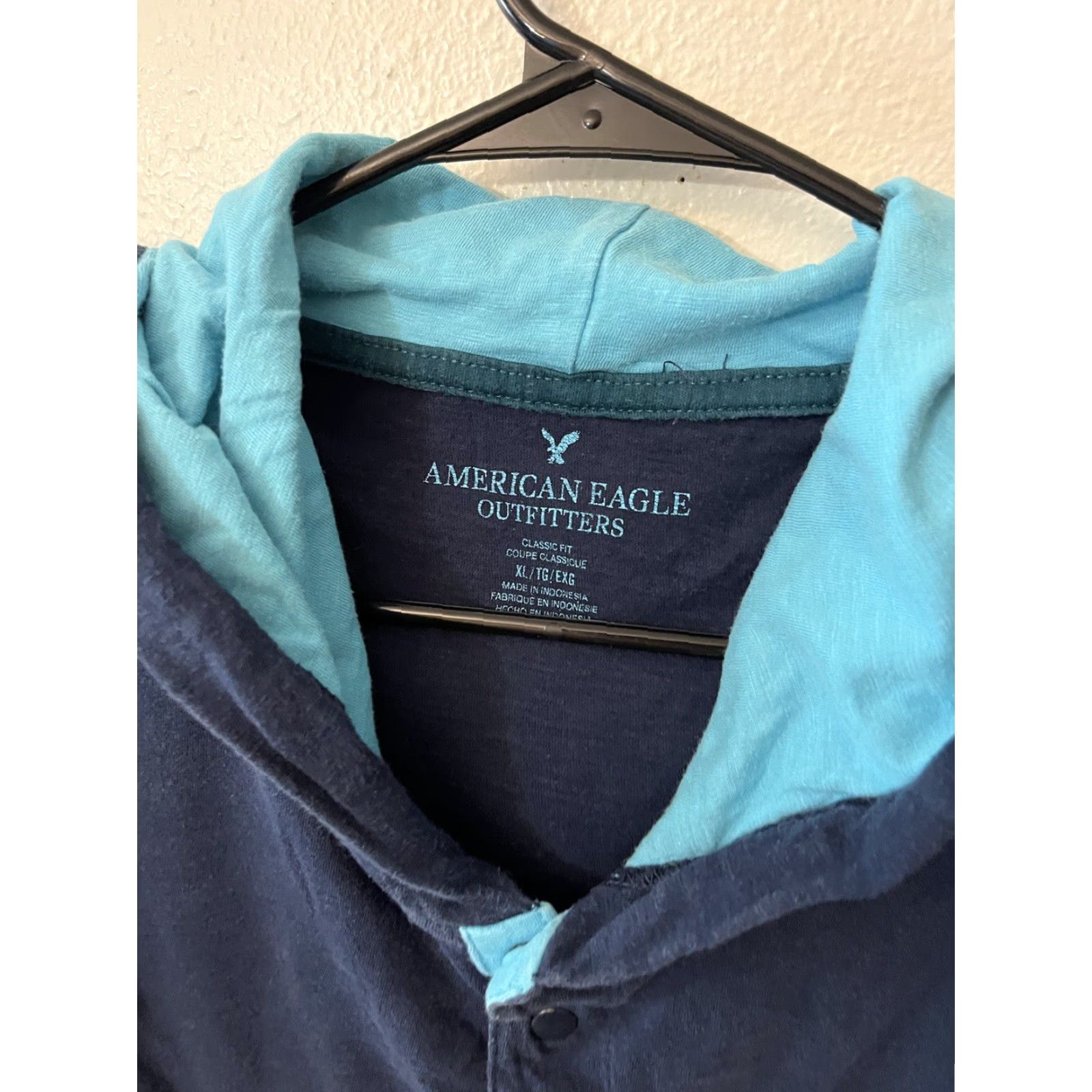 American Eagle Outfitters American Eagle Hoodie Men’s XL Blue Colorblock Pullover Lightweight Cotton with Pockets Size US XL / EU 56 / 4 - 3 Thumbnail