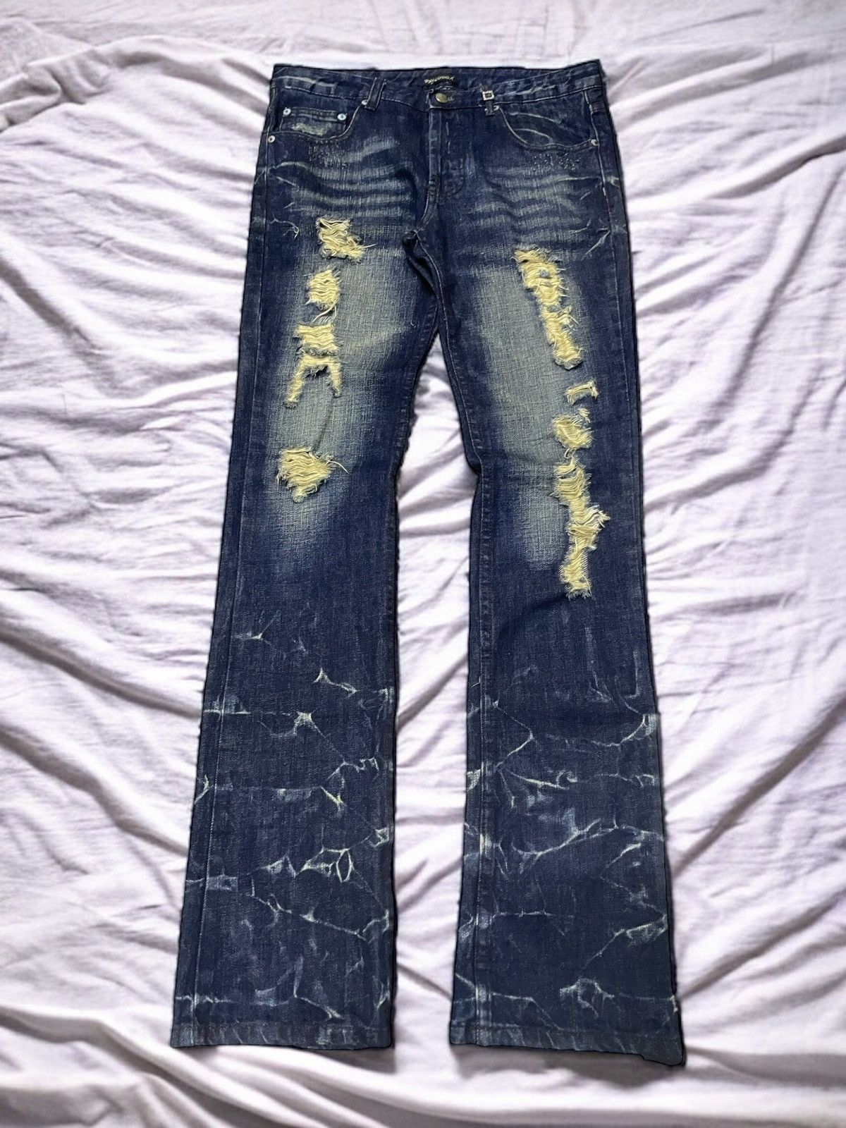 Tornado Mart Philodox Japan Flared Distressed Indigo Mud Jeans Denim Pant Size US 30 / EU 46 - 1 Thumbnail