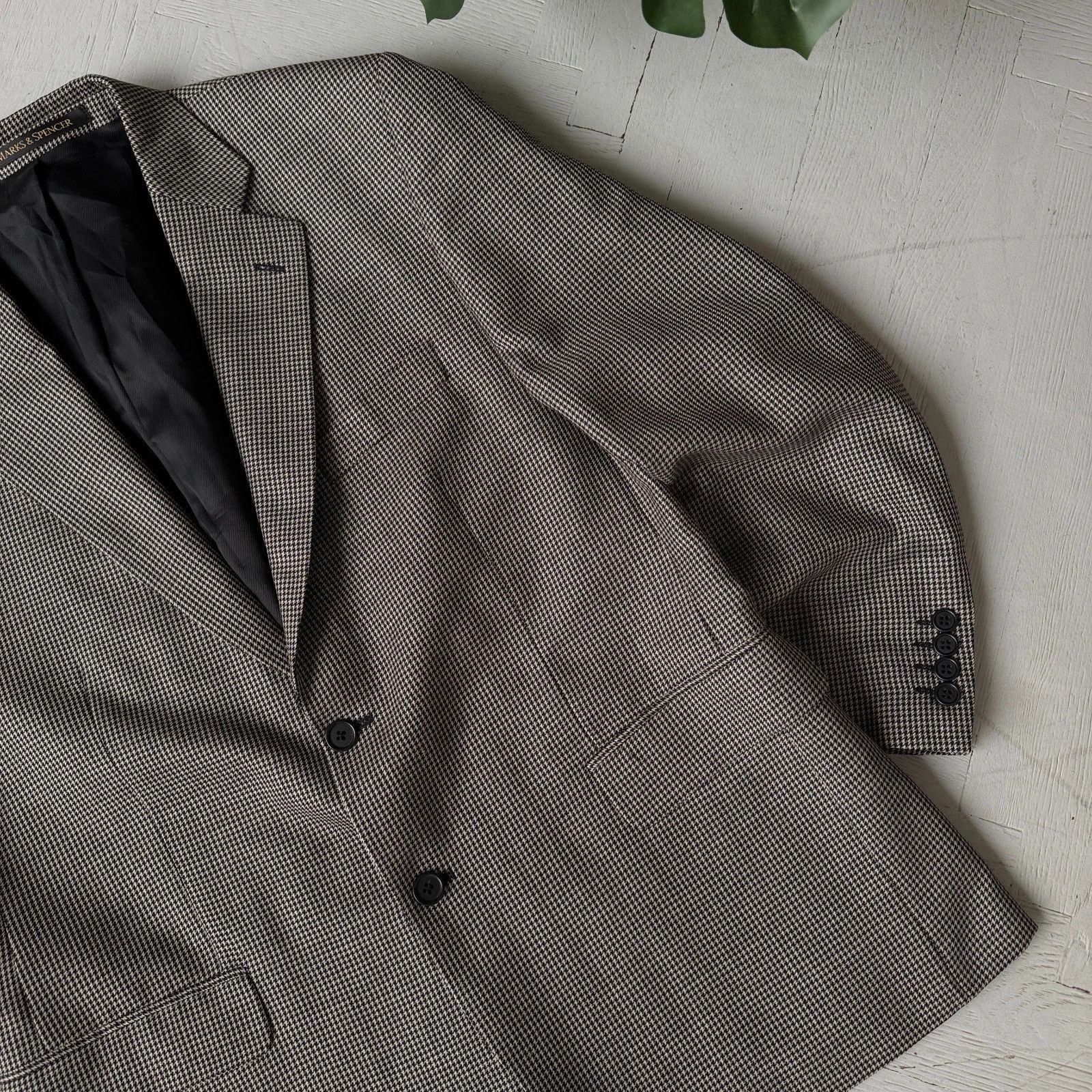 Marks & Spencer Vintage Wool Check Blazer Gray Classic Tailored Jacket Size US L / EU 52-54 / 3 - 3 Thumbnail