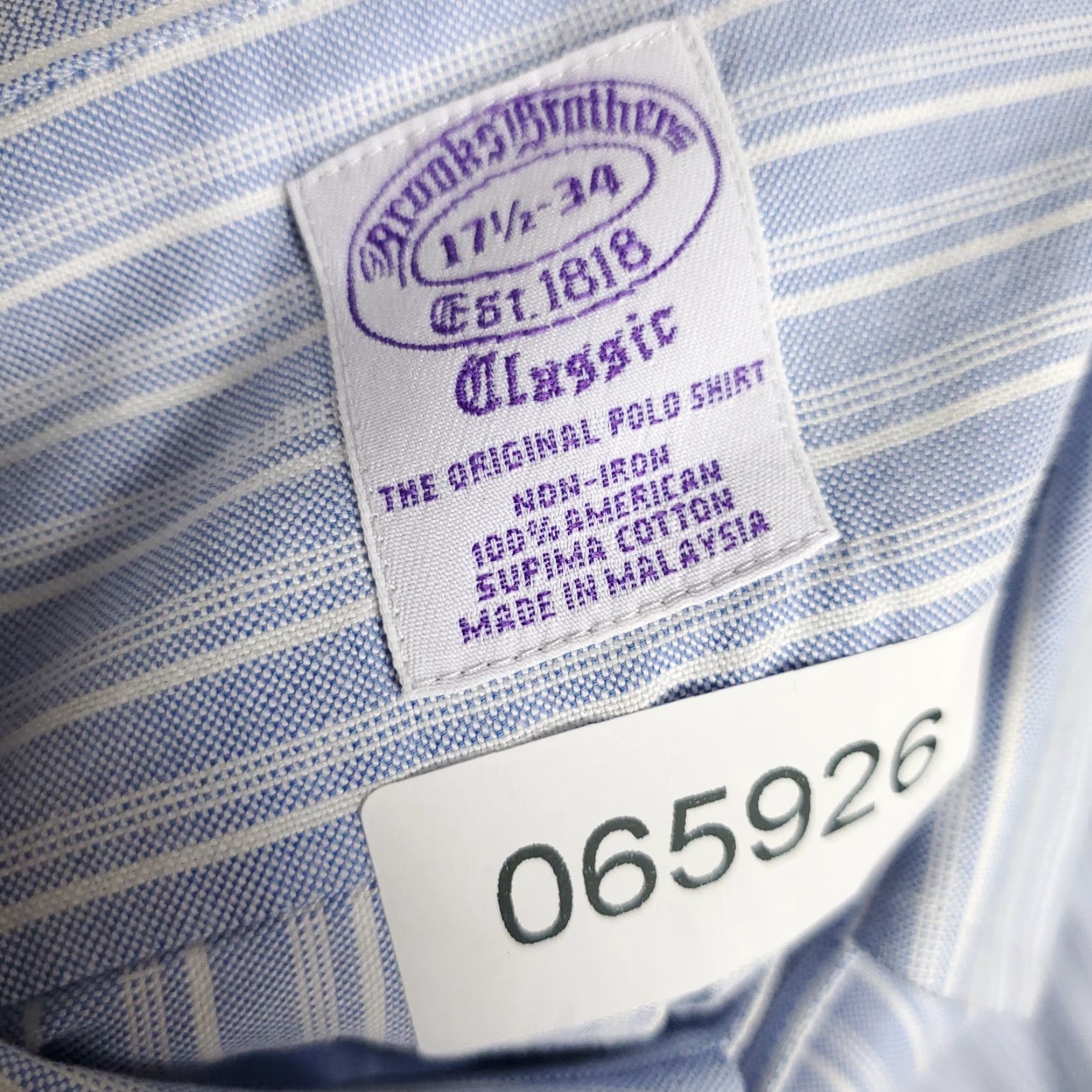 Brooks Brothers Brooks Brothers Dress Shirt Mens 17.5 Blue Striped Long Sleeve Button Down Shirt Size 48R - 8 Thumbnail
