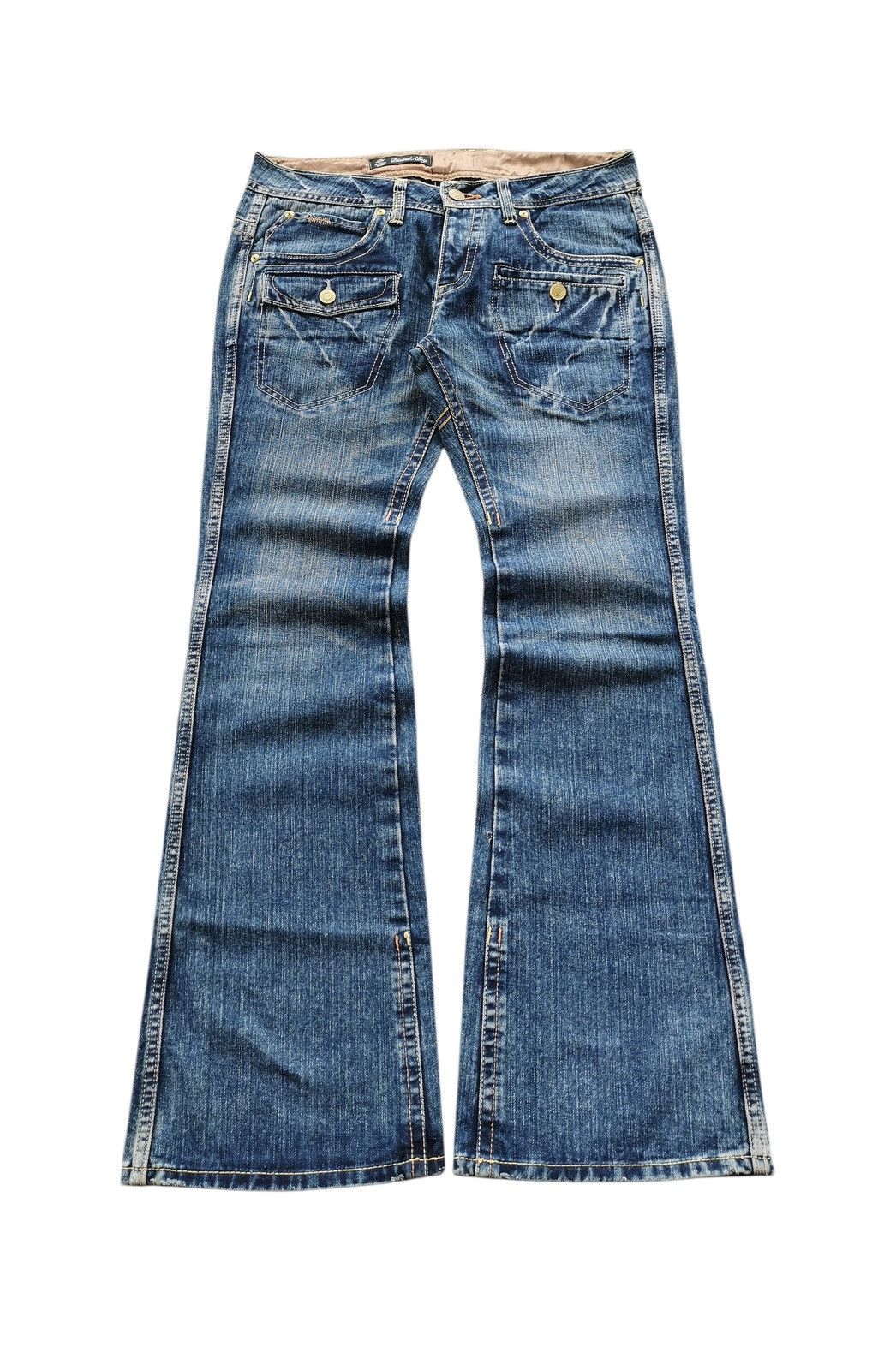 犬畜生5351 pour les hommes flare denim 5351 Pour Les Hommes Early 2000's Acid-Wash Waxed Flared