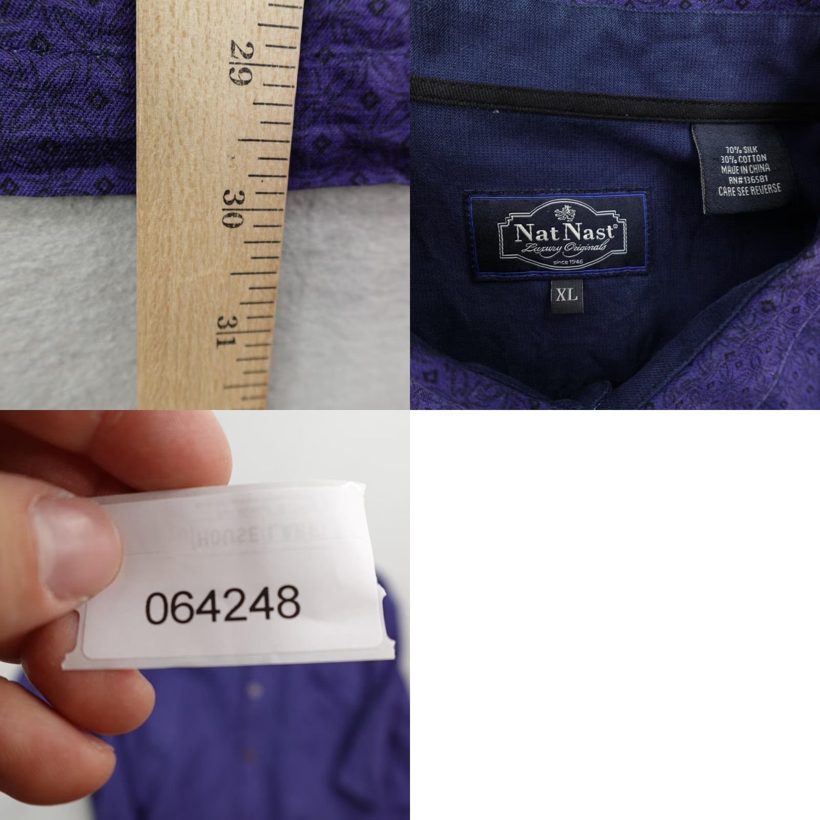 Nat Nast Nat Nast Button-Up Shirt Mens XL Purple Silk Cotton Geometric Beach Outdoor Size US XL / EU 56 / 4 - 8 Thumbnail