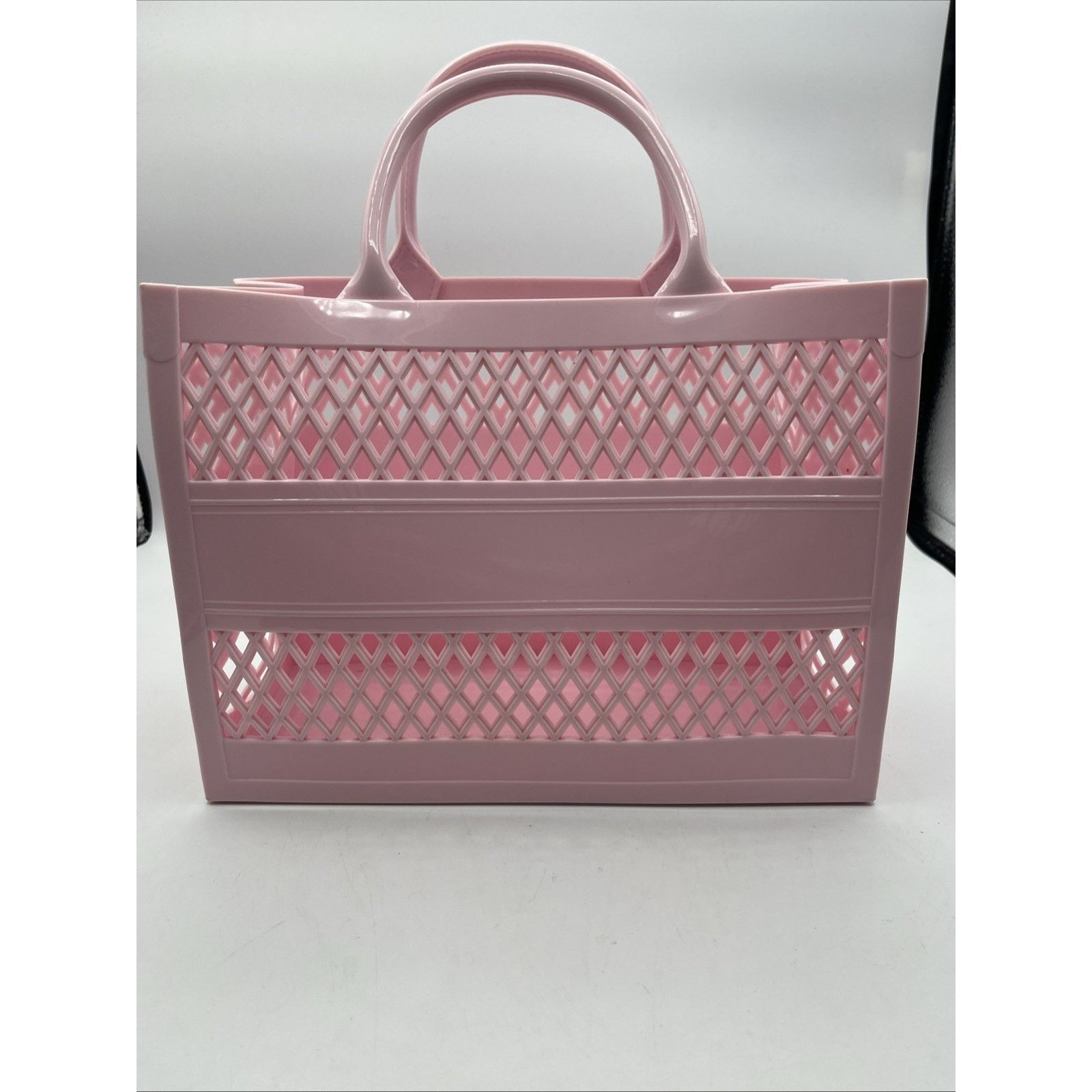 Other Womens Double Handles Pink Plastic Tote Bag w/ Strap Hooks Size ONE SIZE - 7 Thumbnail