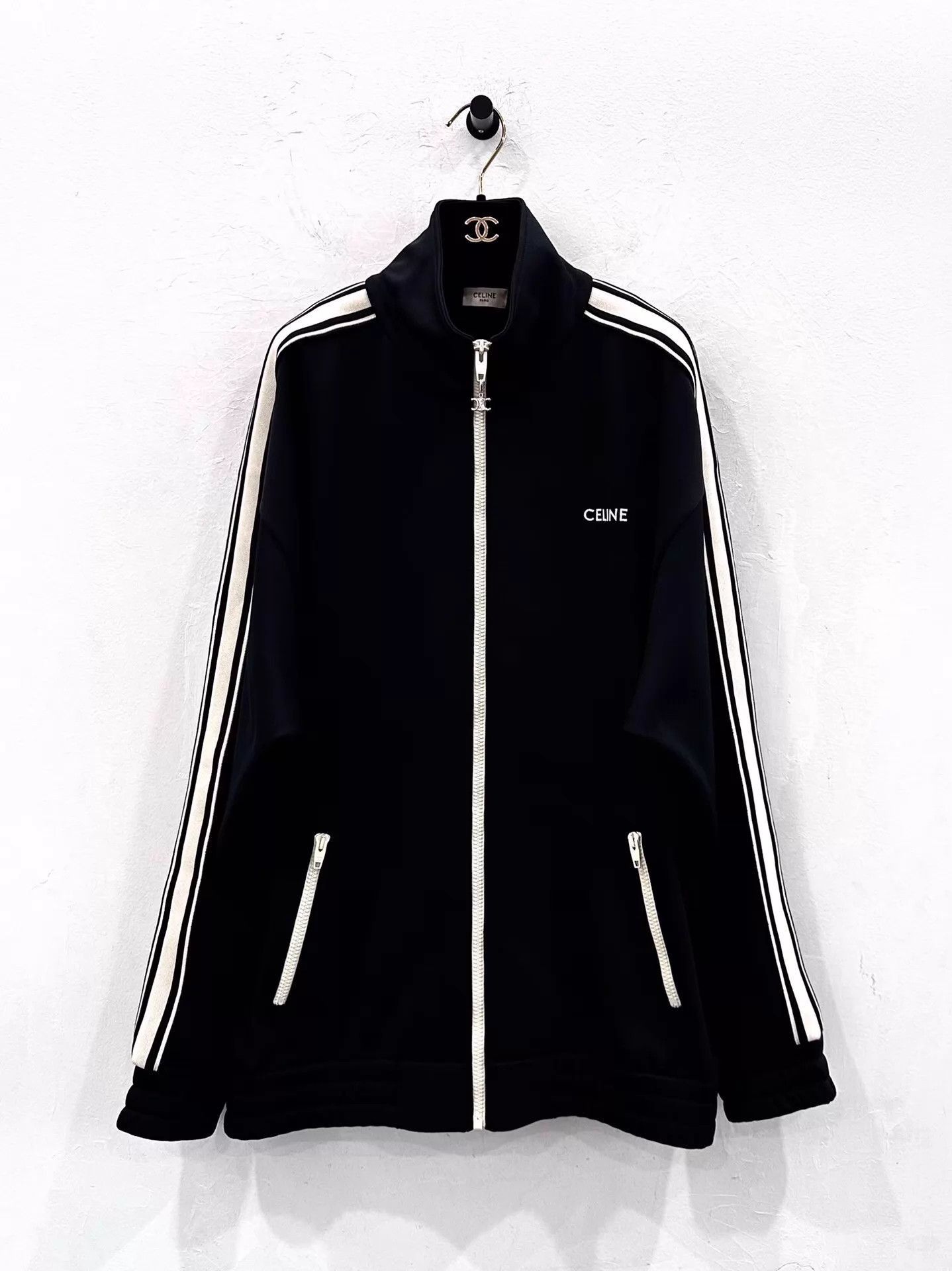 Celine CELINE Logo Embroidered Oversized Zip Tracksuit Black | Grailed