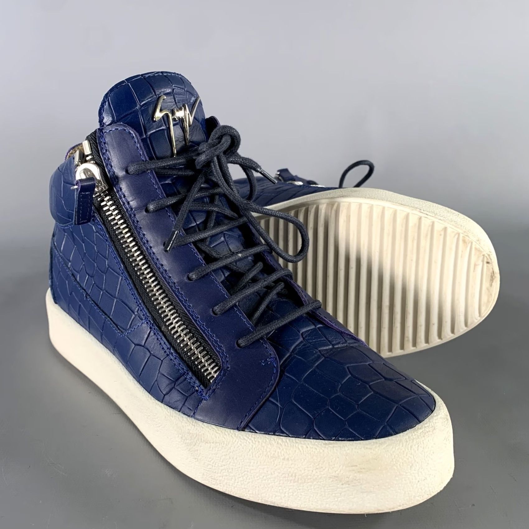 Giuseppe Zanotti GIUSEPPE ZANOTTI Size 9.5 Blue White Embossed Leather High Top Sneakers Mens Adult Sneakers Size US M / EU 48-50 / 2 - 5 Thumbnail