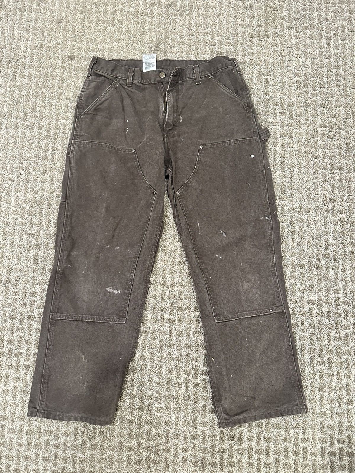 image of VTG Carhartt Dungaree Fit Brown Carpenter Work Pants, Men's (Size 34)