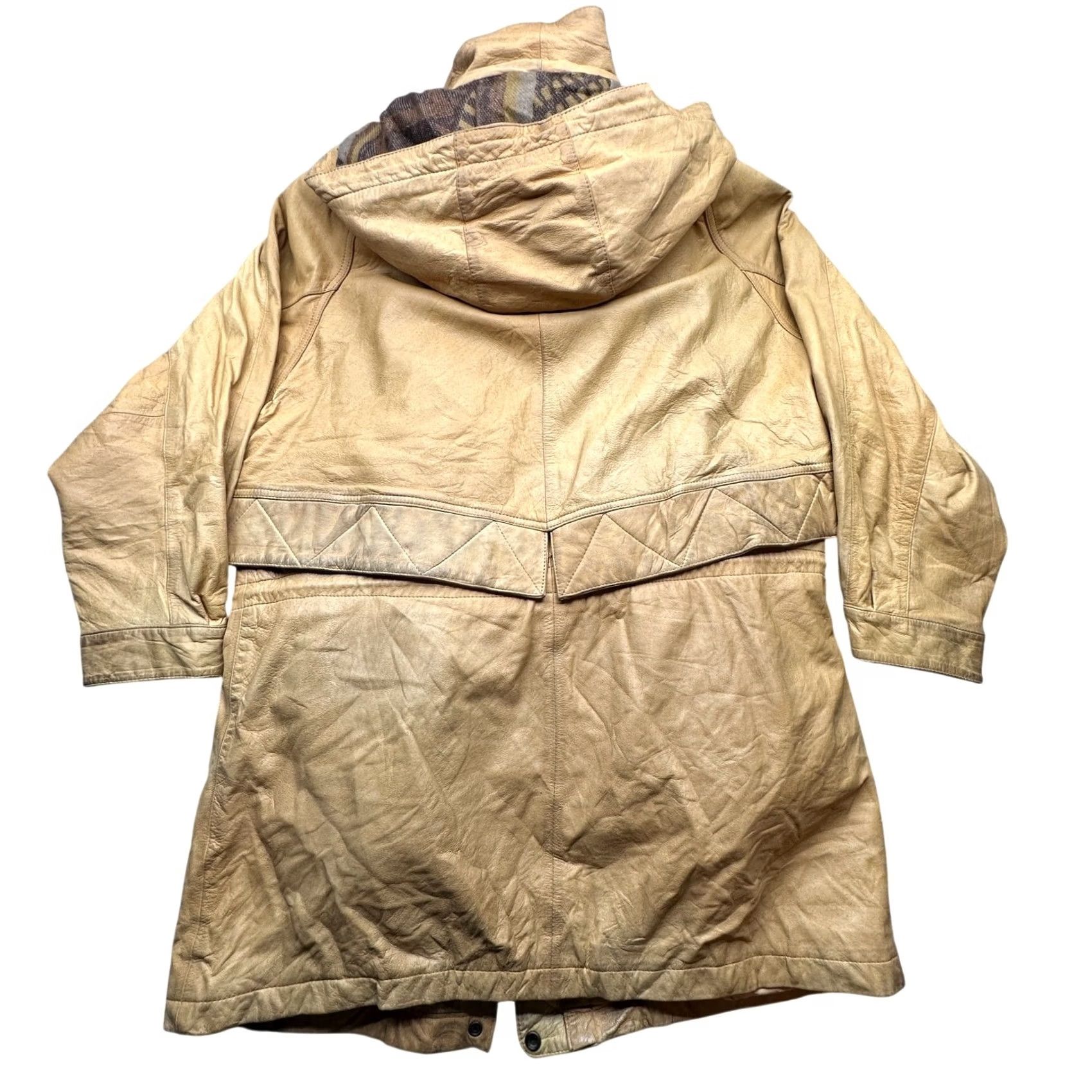 Vintage VINTAGE Adventure Bound Thinsulate Leather Coat Jacket Hooded Womens XL Beige Tan Aztec Southwestern Long Coat with Zipper Pockets Size XL / US 12-14 / IT 48-50 - 2 Thumbnail