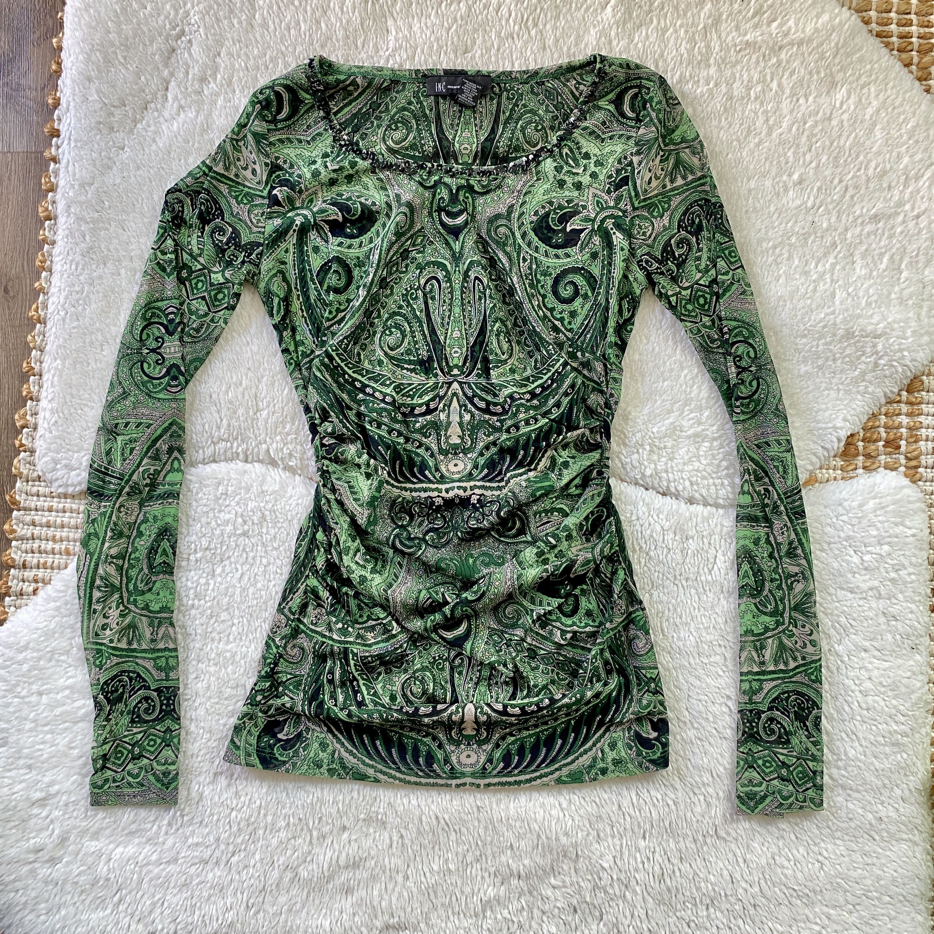 I.N.C INC International Concepts Sheer Green Paisley Beaded Top Size M / US 6-8 / IT 42-44 - 16 Thumbnail