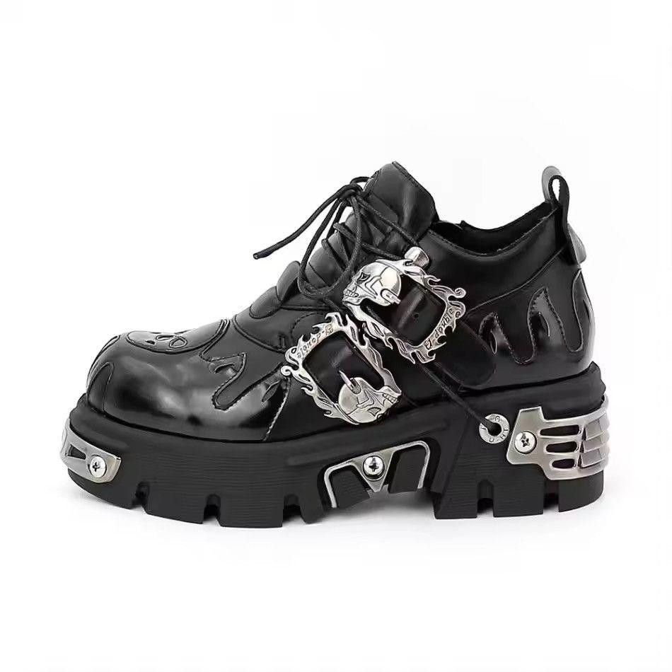 Other Gothic Punk Motorcycle Platform Metal Split Leather Boots Size US 10 / EU 43 - 2 Thumbnail