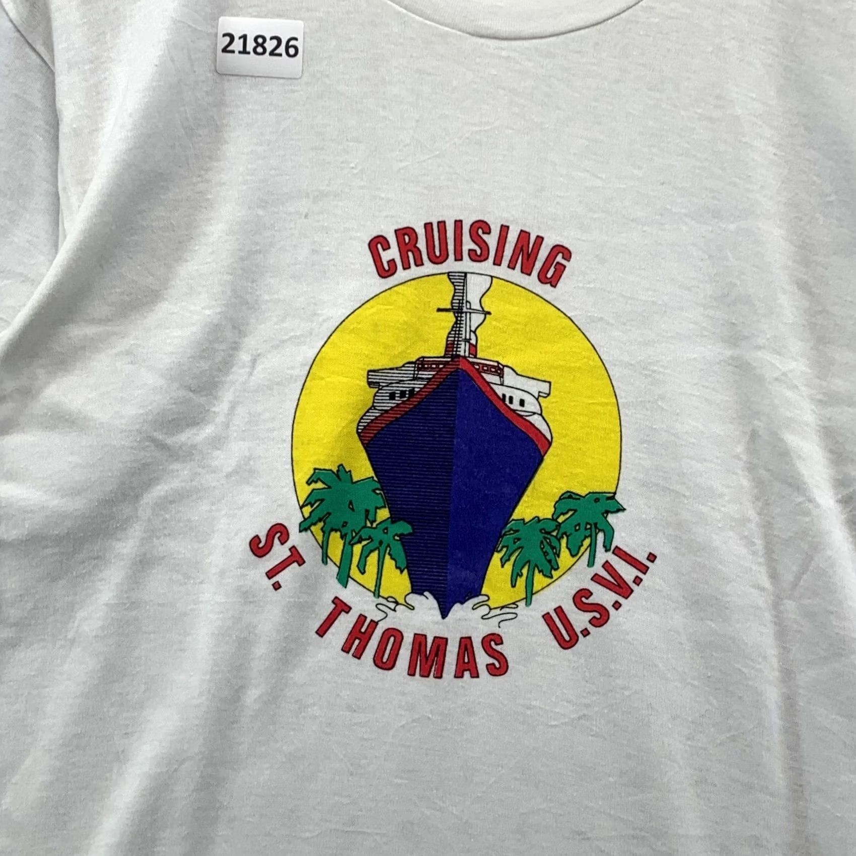 Fruit Of The Loom VINTAGE Cruising ST Thomas Shirt Mens Large White Single Stitch 19x28 Size US L / EU 52-54 / 3 - 7 Thumbnail